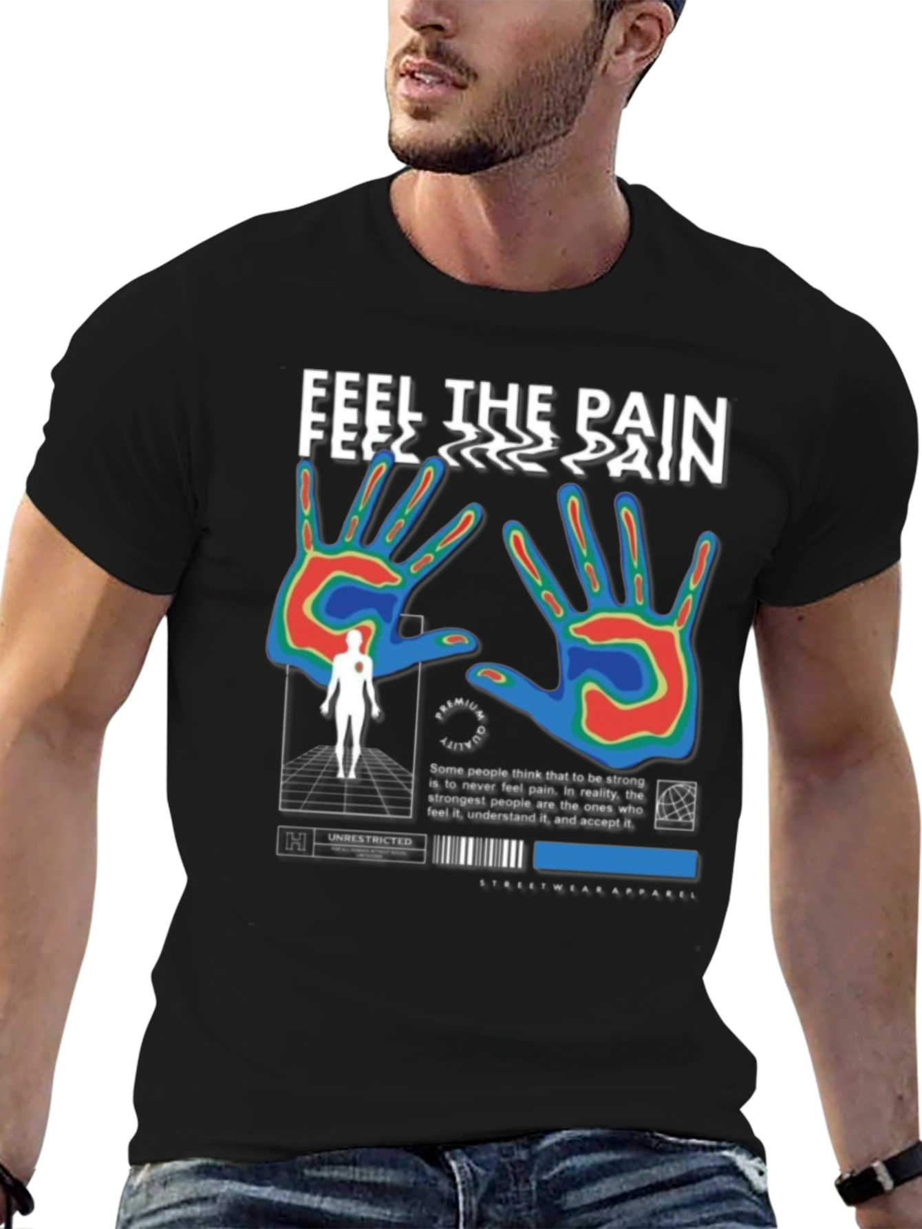 Black Feel The Pain Graphic T-Shirt view 6