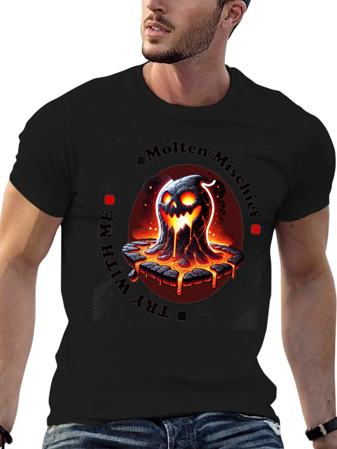Black Molten Mischief Graphic T-Shirt - Lava Monster Design view 6
