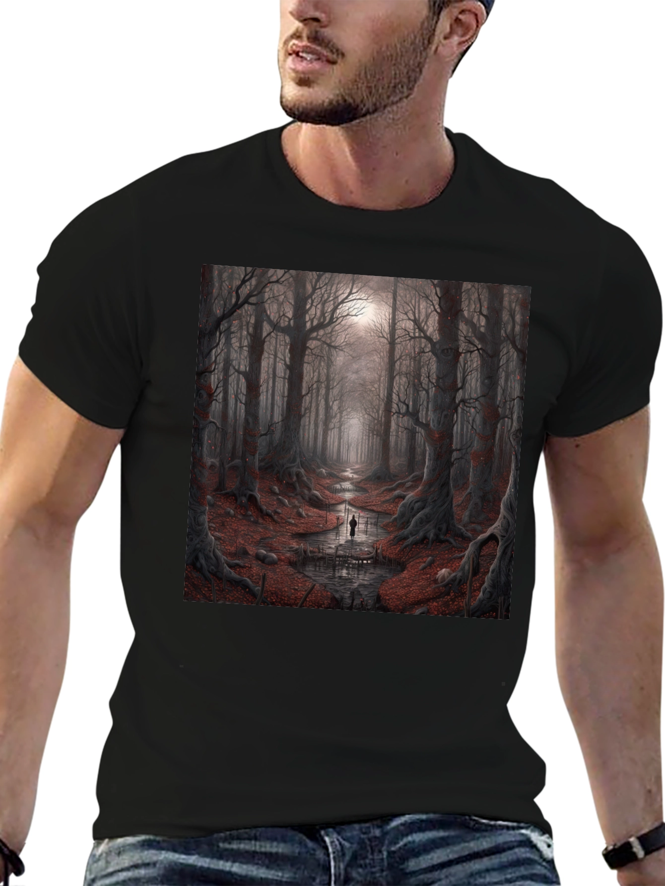 Black Mystic Forest Graphic Tee - Unique Design view 6