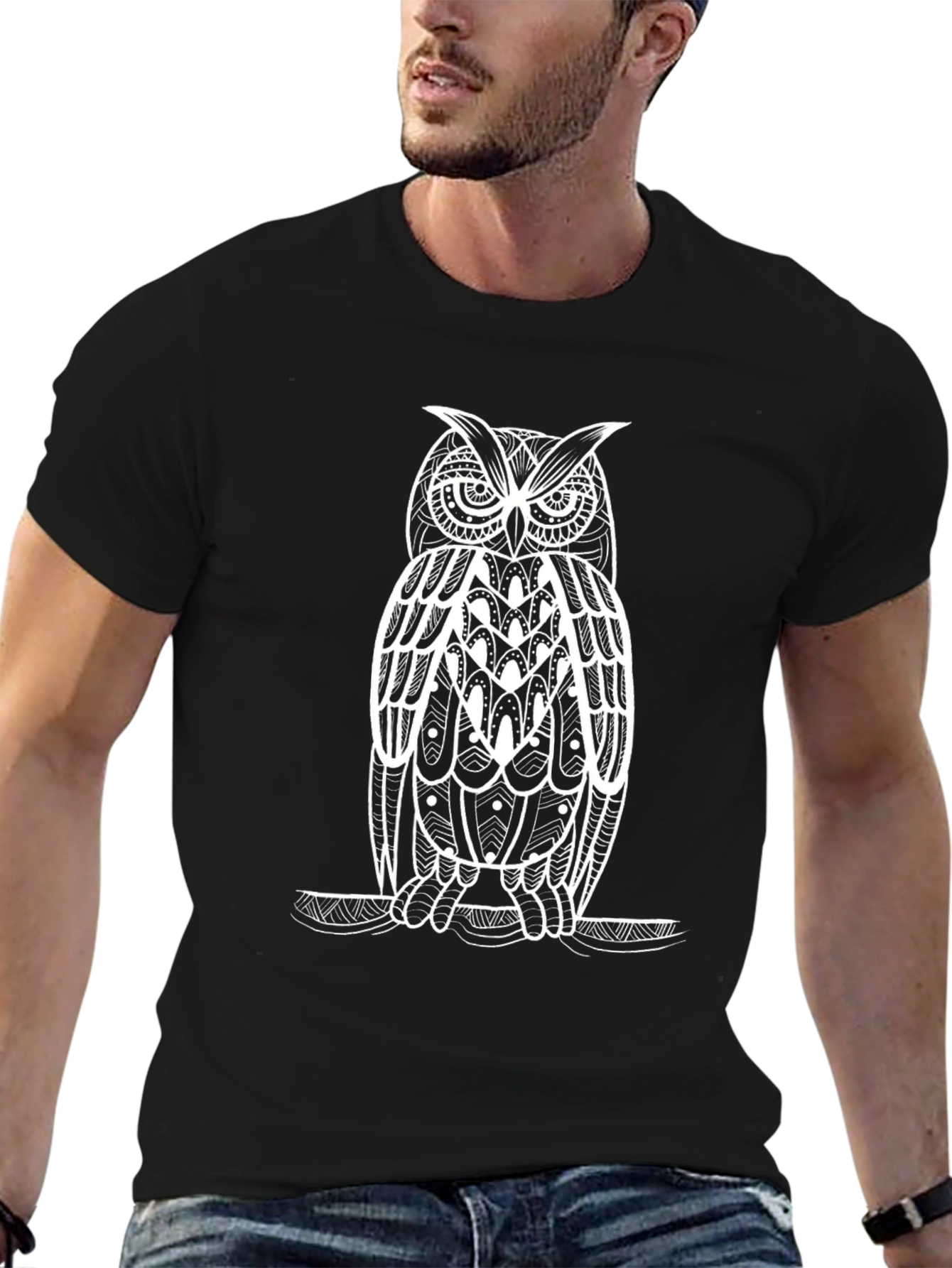 Black Black Owl Graphic Tee - Stylish Men's Cotton T-Shirt view 6