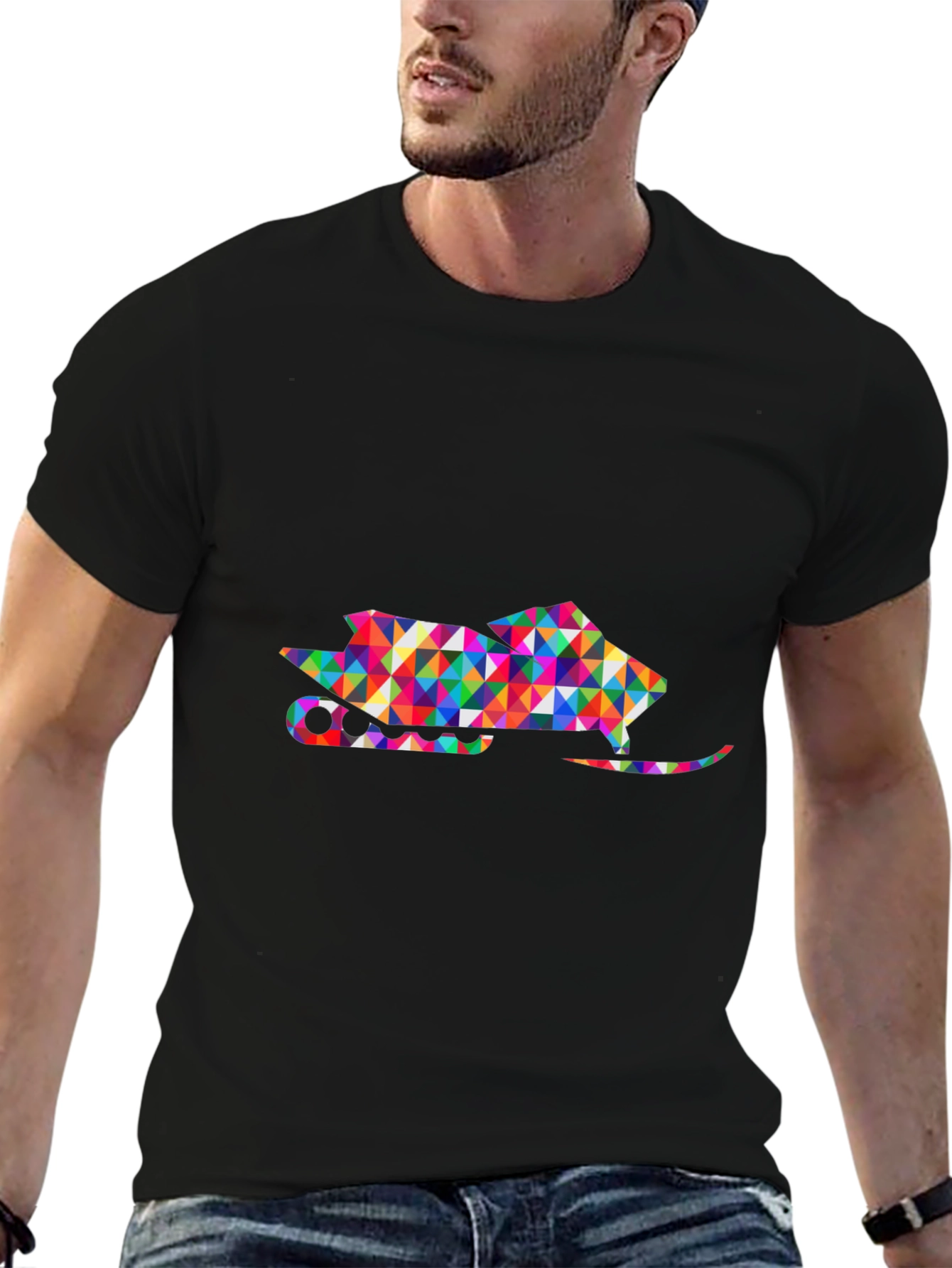Black Geometric Snowmobile Graphic Tee - Black view 6