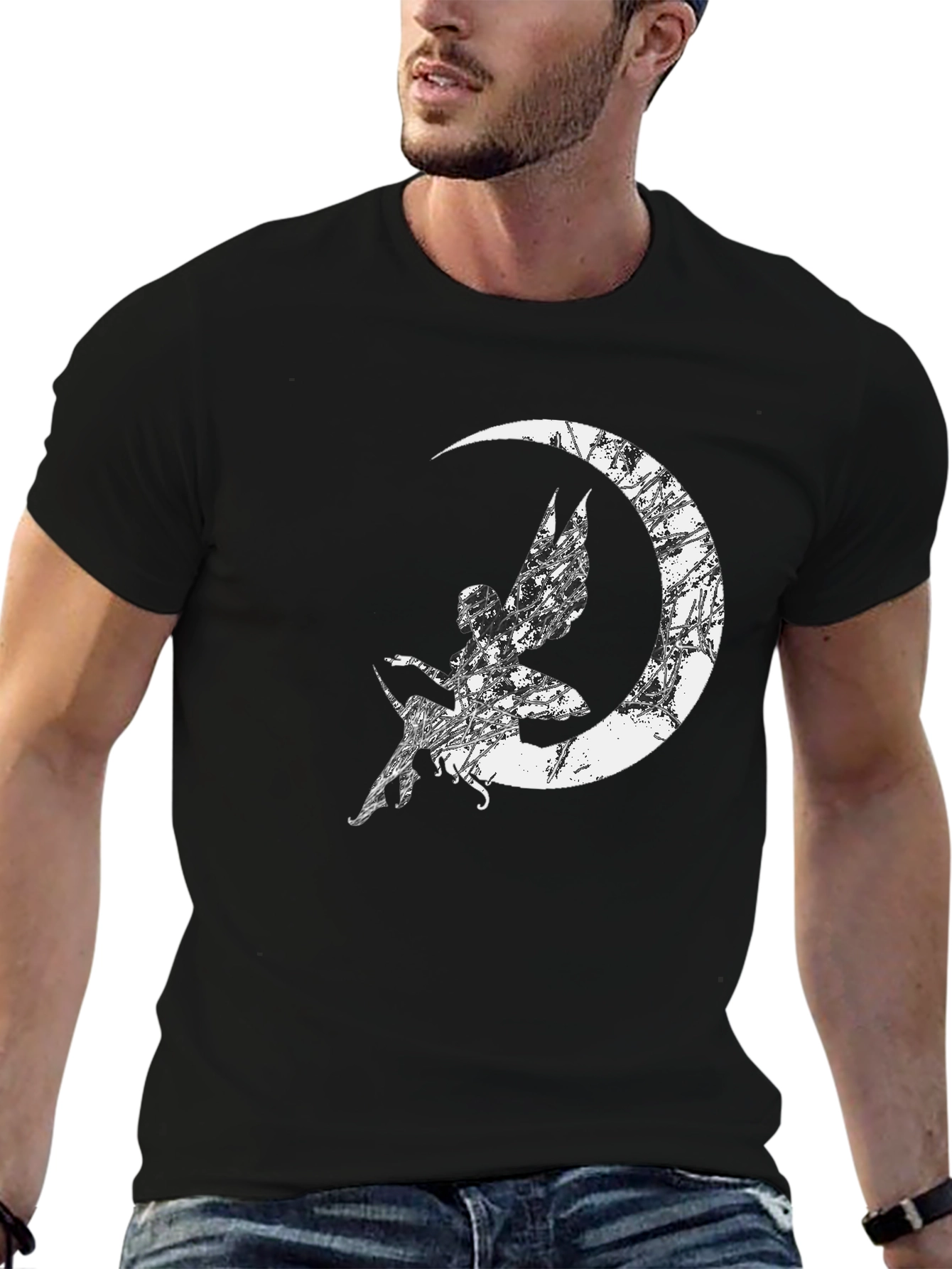 Black Fairy Moon Graphic T-Shirt - Black Cotton Tee view 6