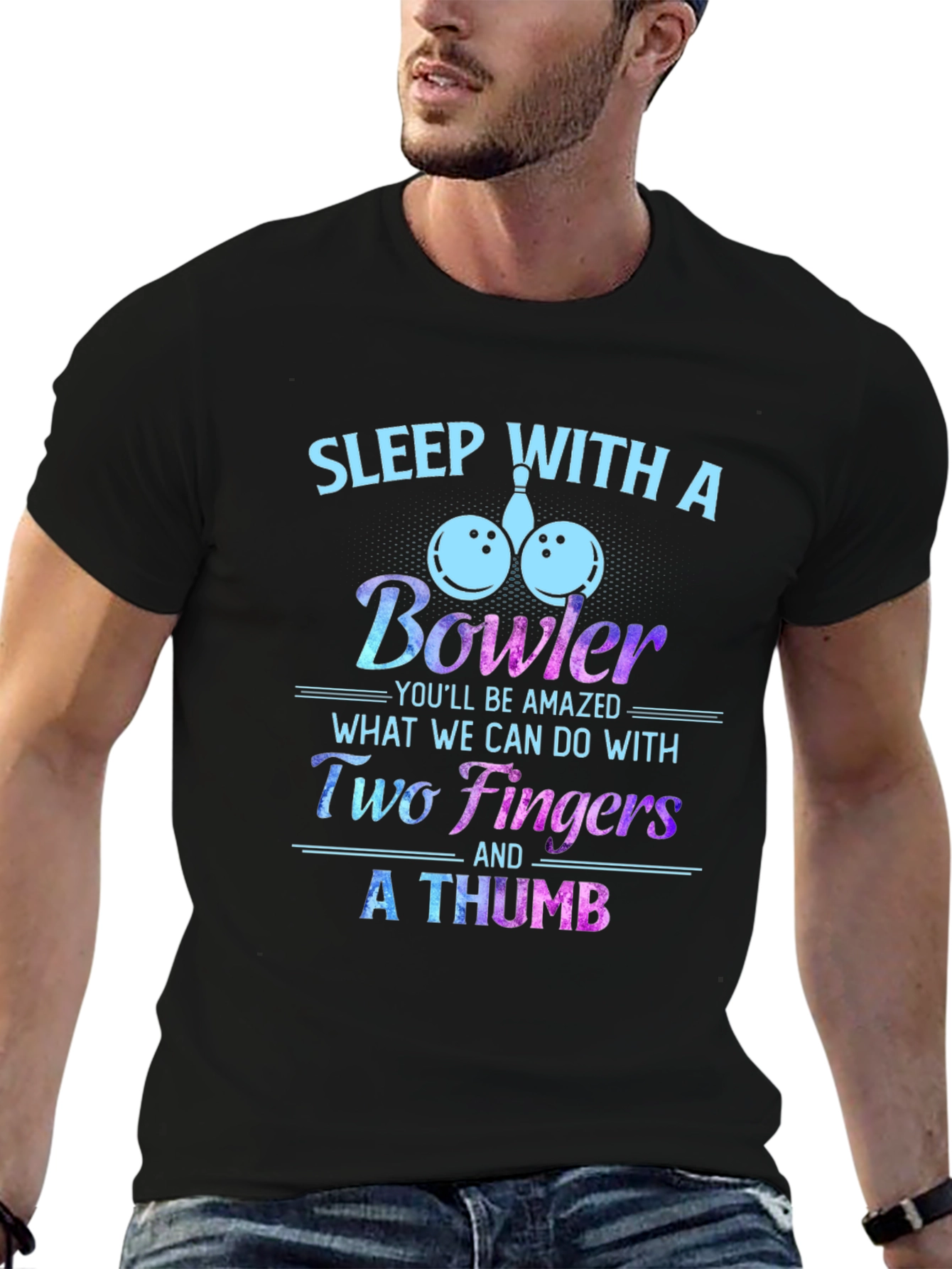 Black Sleep With A Bowler Funny T-Shirt view 6