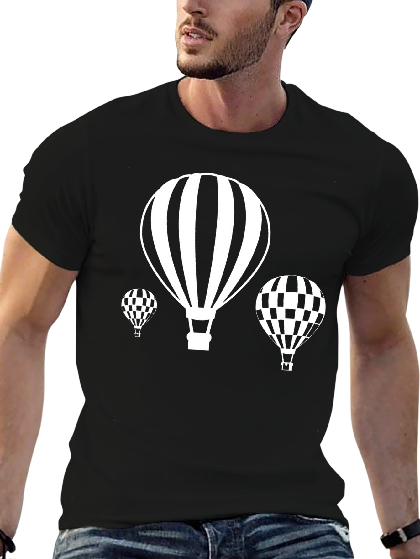 Black Hot Air Balloon T-Shirt - Stylish Graphic Tee view 6