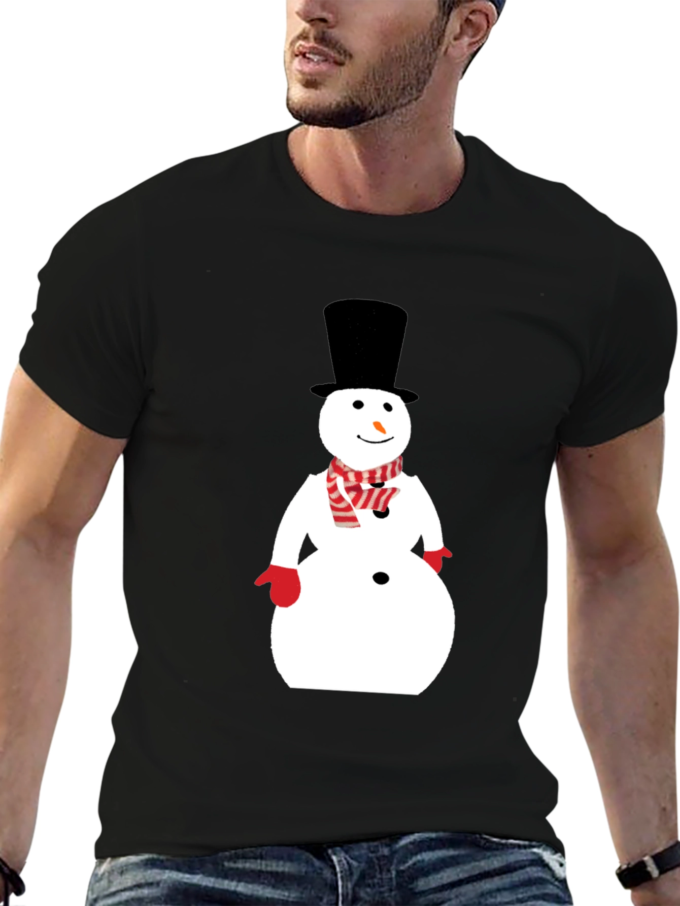 Black Snowman Graphic Tee - Winter Holiday Shirt view 6