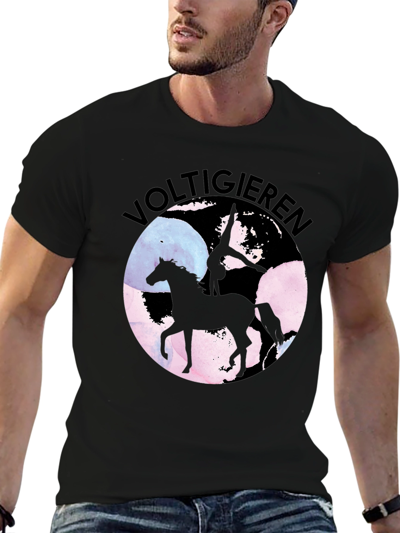 Black Voltigieren Horse T-Shirt - Equestrian Art Tee view 6