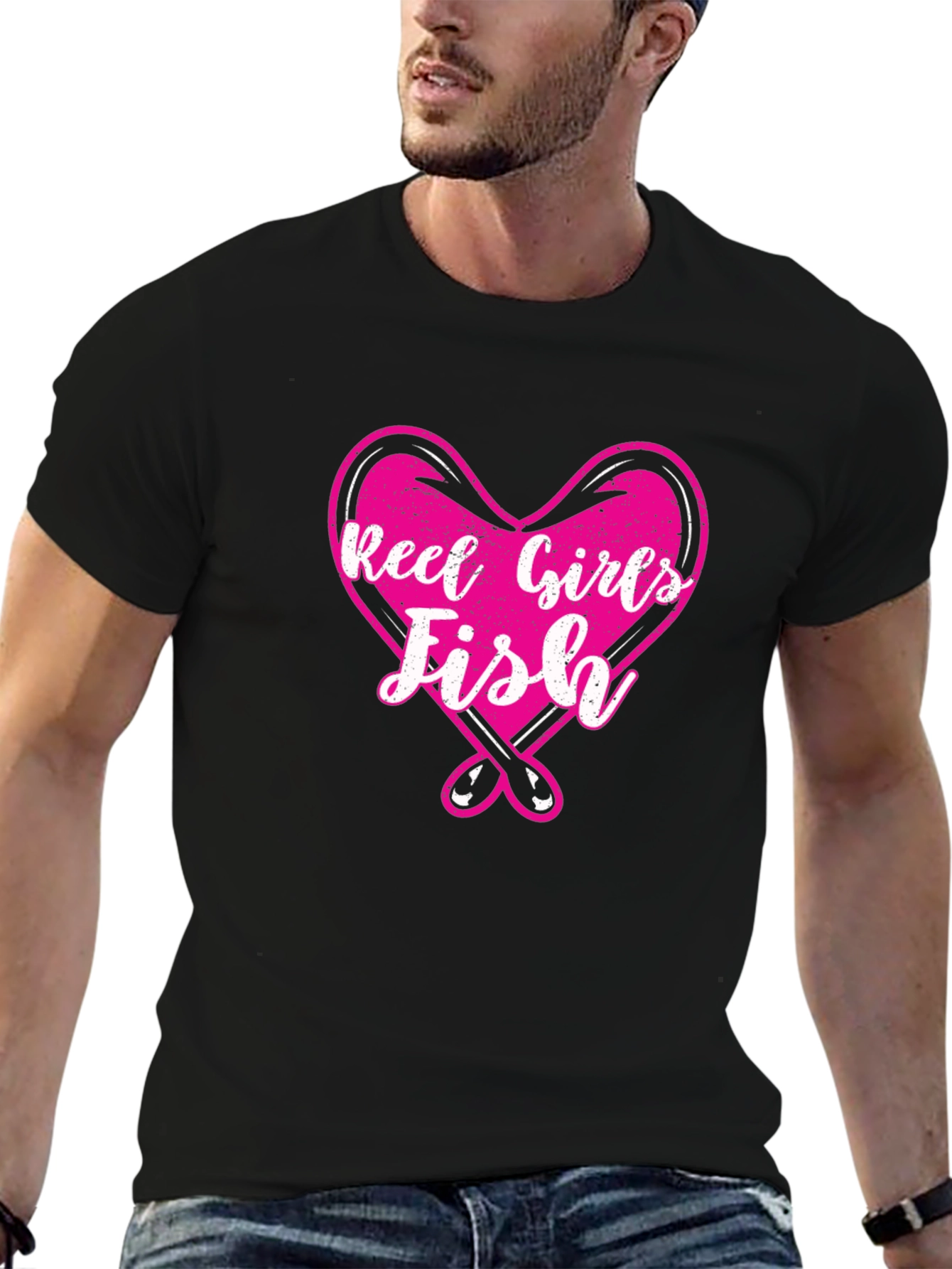 Black Reel Girls Fish Heart Graphic T-Shirt view 6