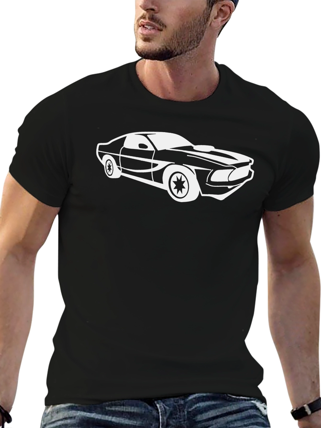 Black Classic Car Graphic Tee - Black Cotton view 6