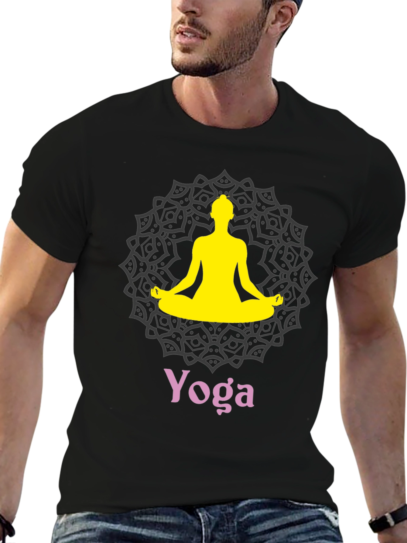 Black Yoga Mandala Graphic T-Shirt view 6