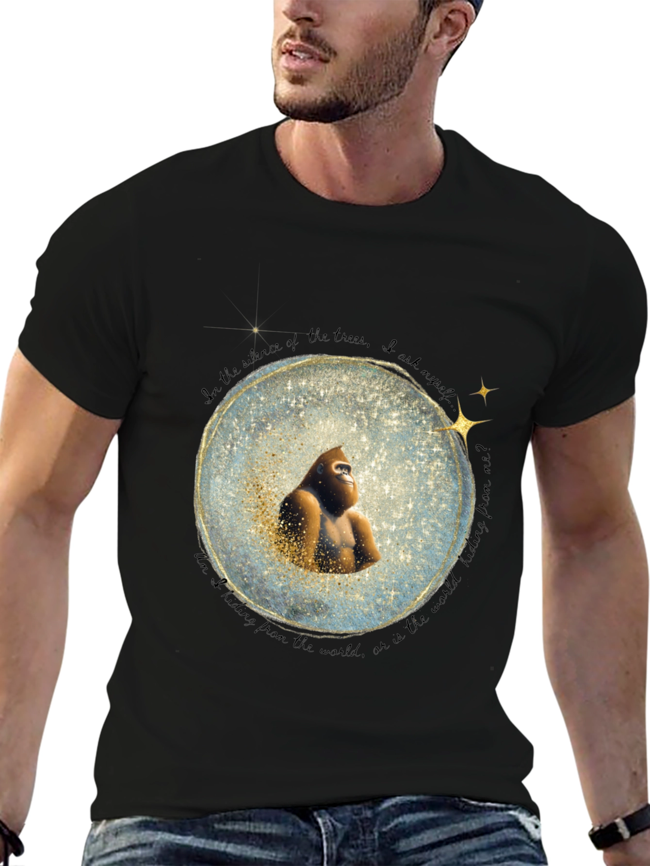 Black Gorilla in Snow Globe T-Shirt view 6