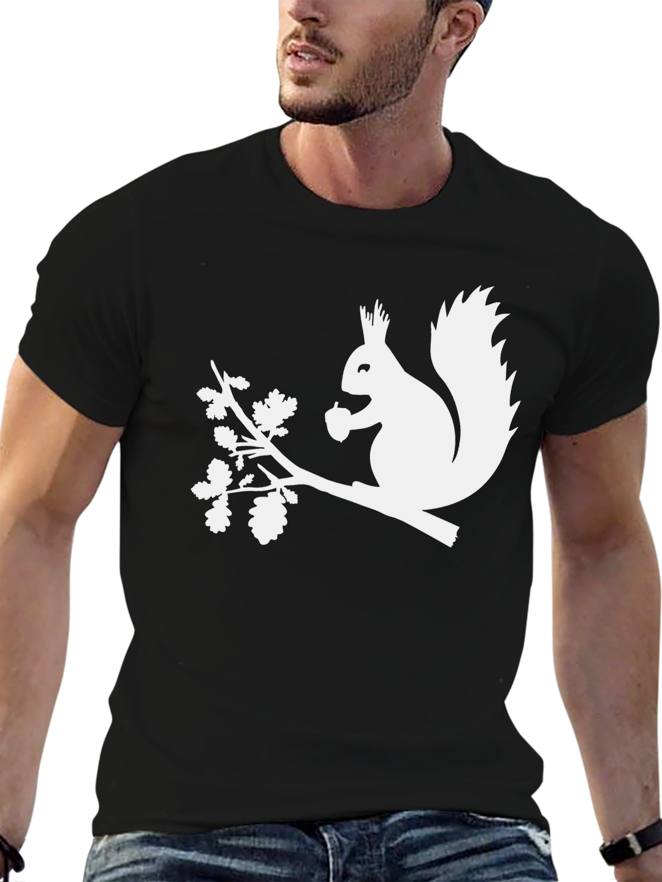 Black Squirrel Silhouette Graphic Tee - Black Cotton T-Shirt view 6