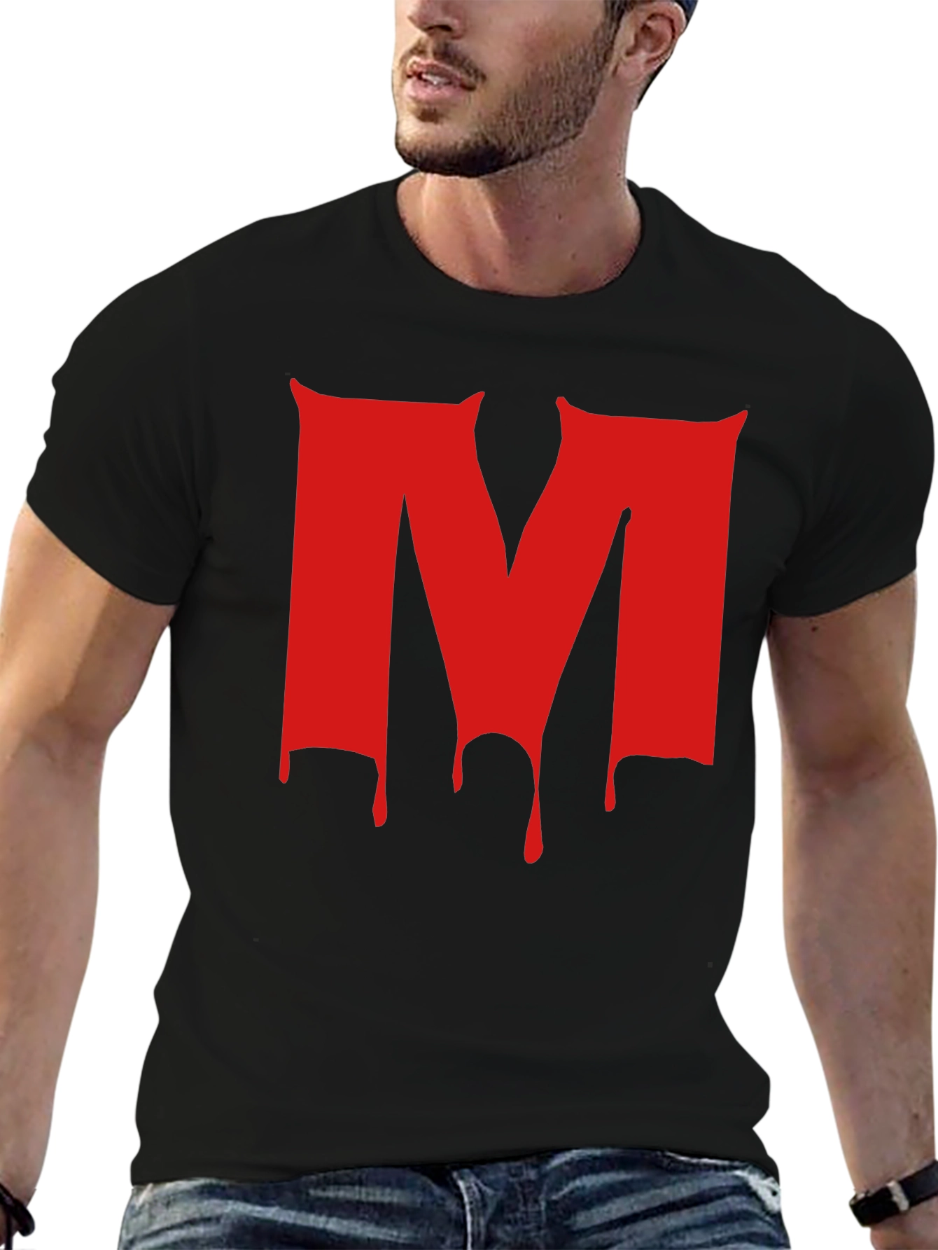 Black Red Dripping M Letter Black T-Shirt view 6