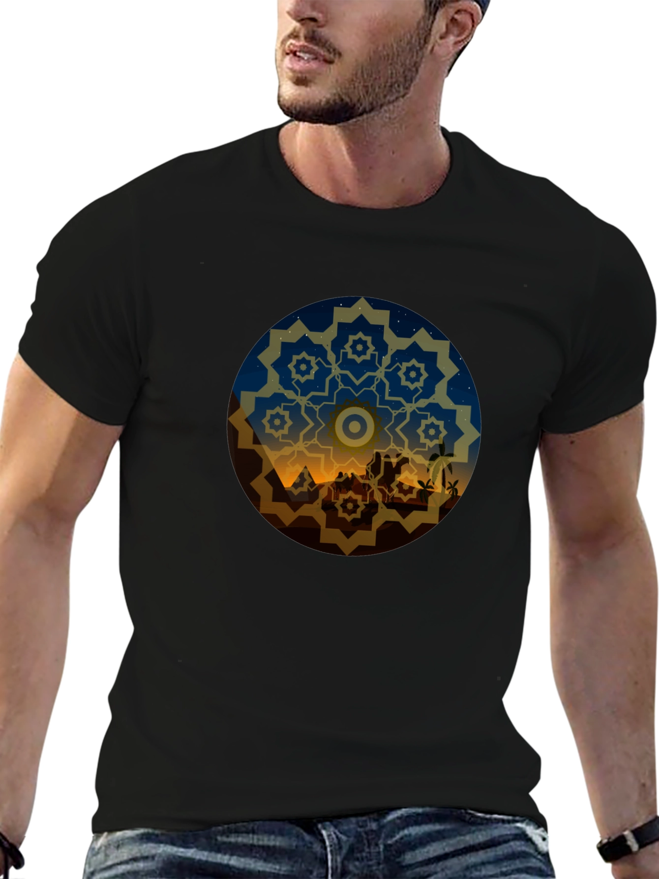 Black Desert Night Mandala Graphic Tee - Black view 6