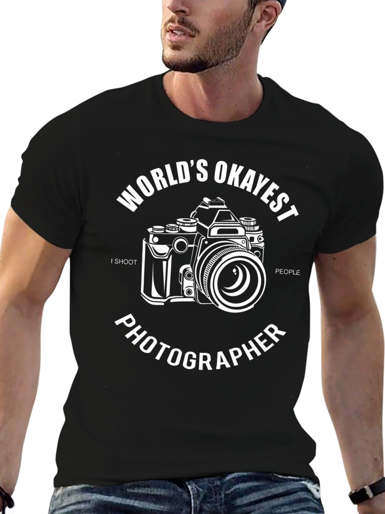 Black World's Okayest Photographer Graphic T-Shirt view 6