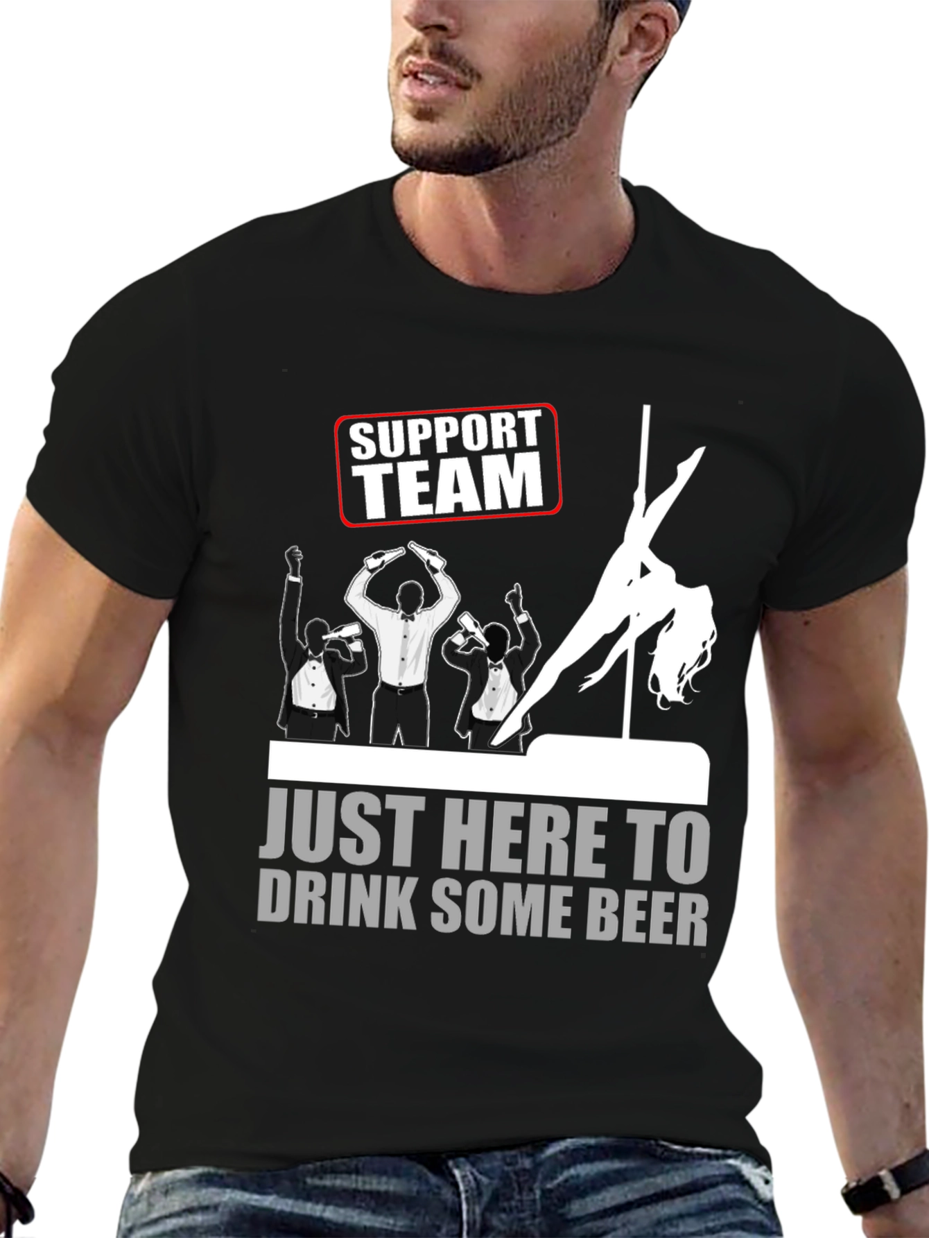 Black Support Team Drink Beer Graphic T-Shirt view 6