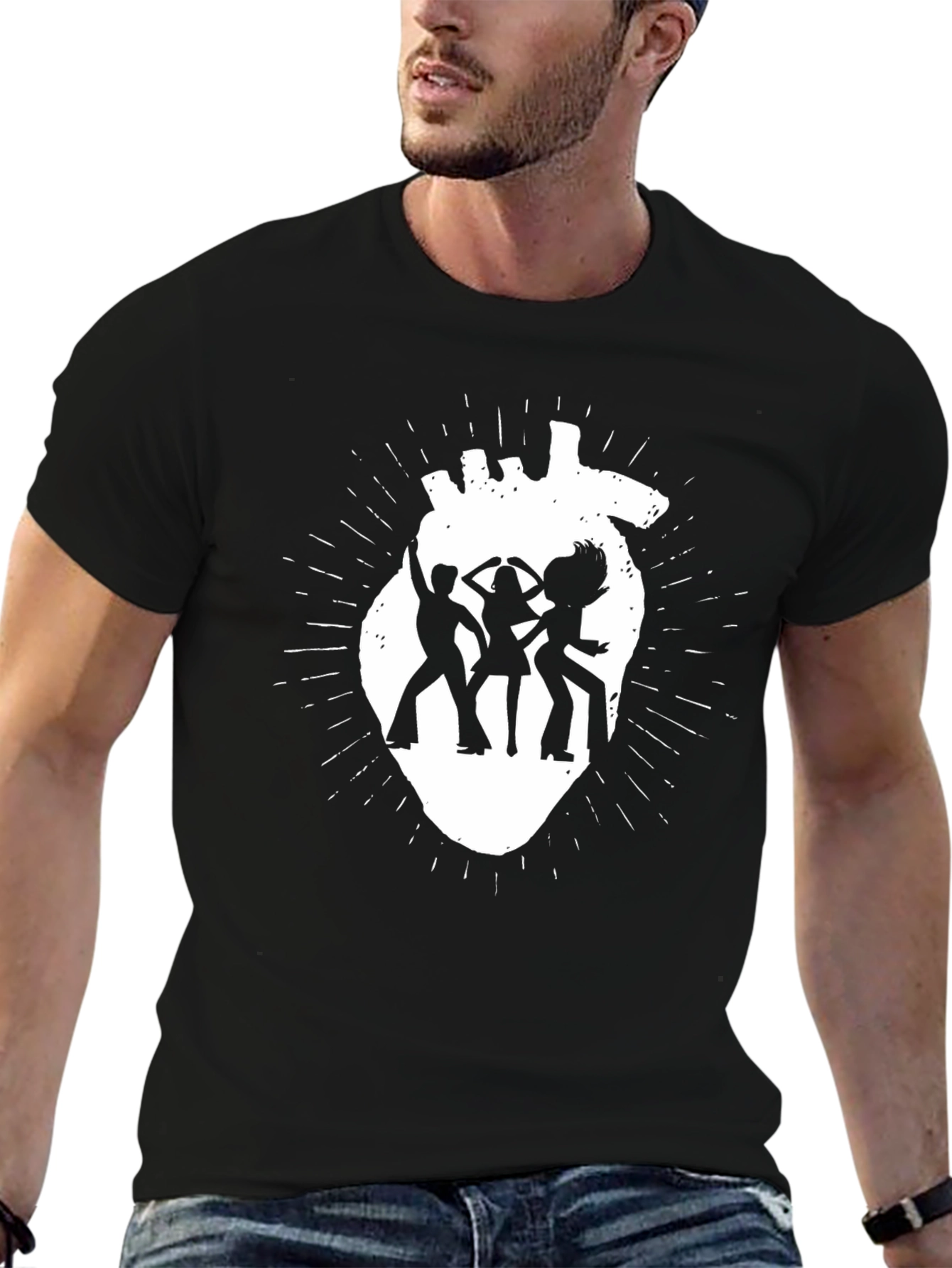 Black Retro Disco Heartbeat T-Shirt view 6