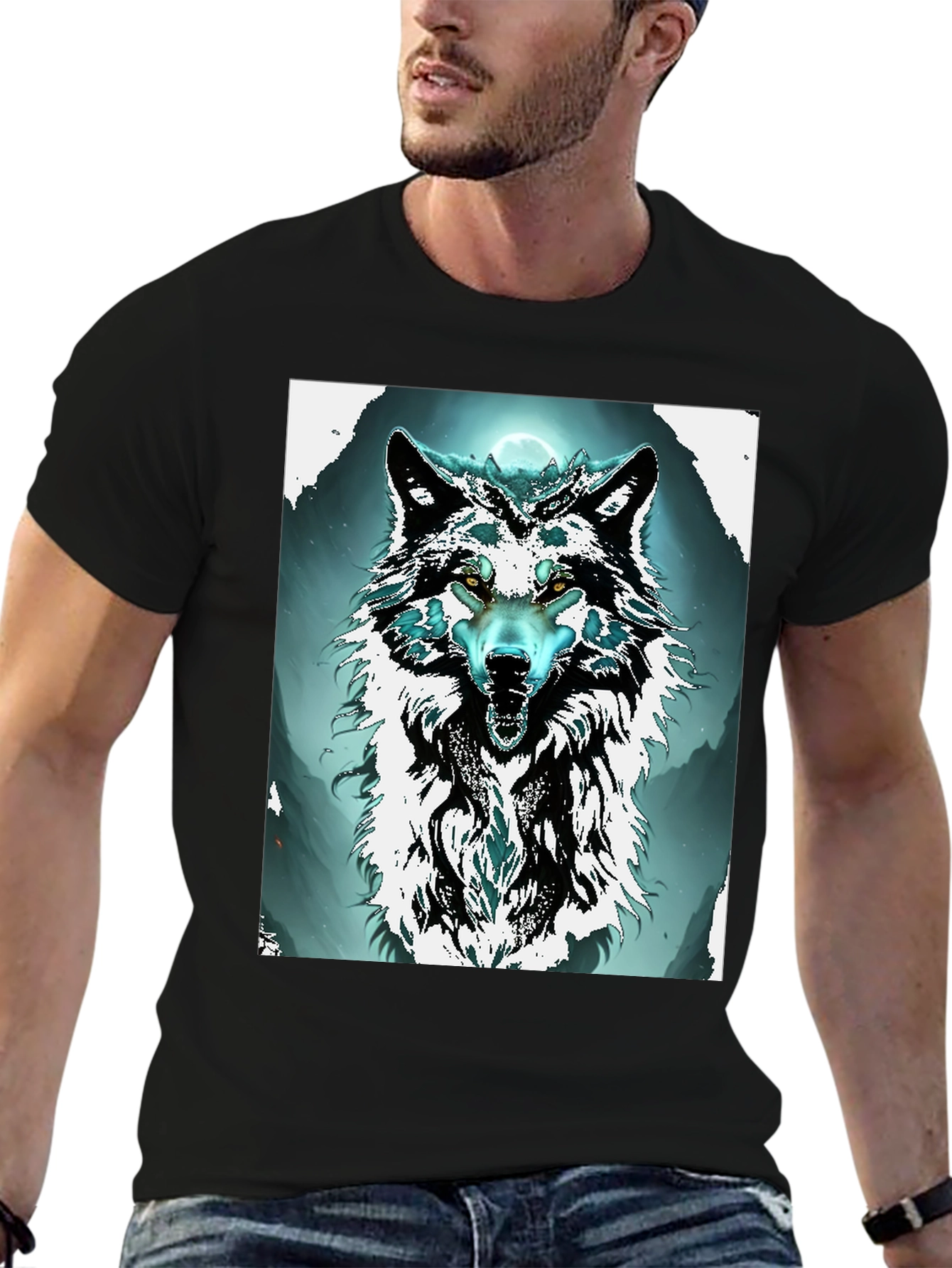 Black Wolf Graphic Tee - Black Cotton Blend view 6