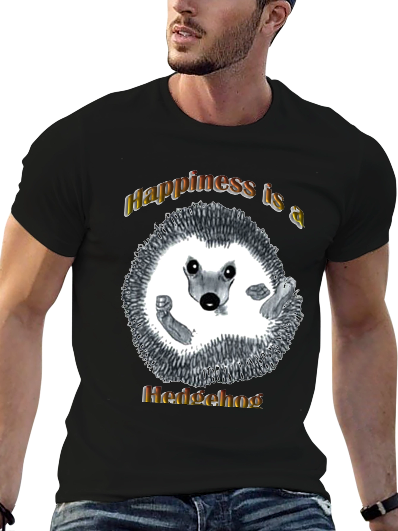 Black Happiness Hedgehog Graphic T-Shirt - Black view 6