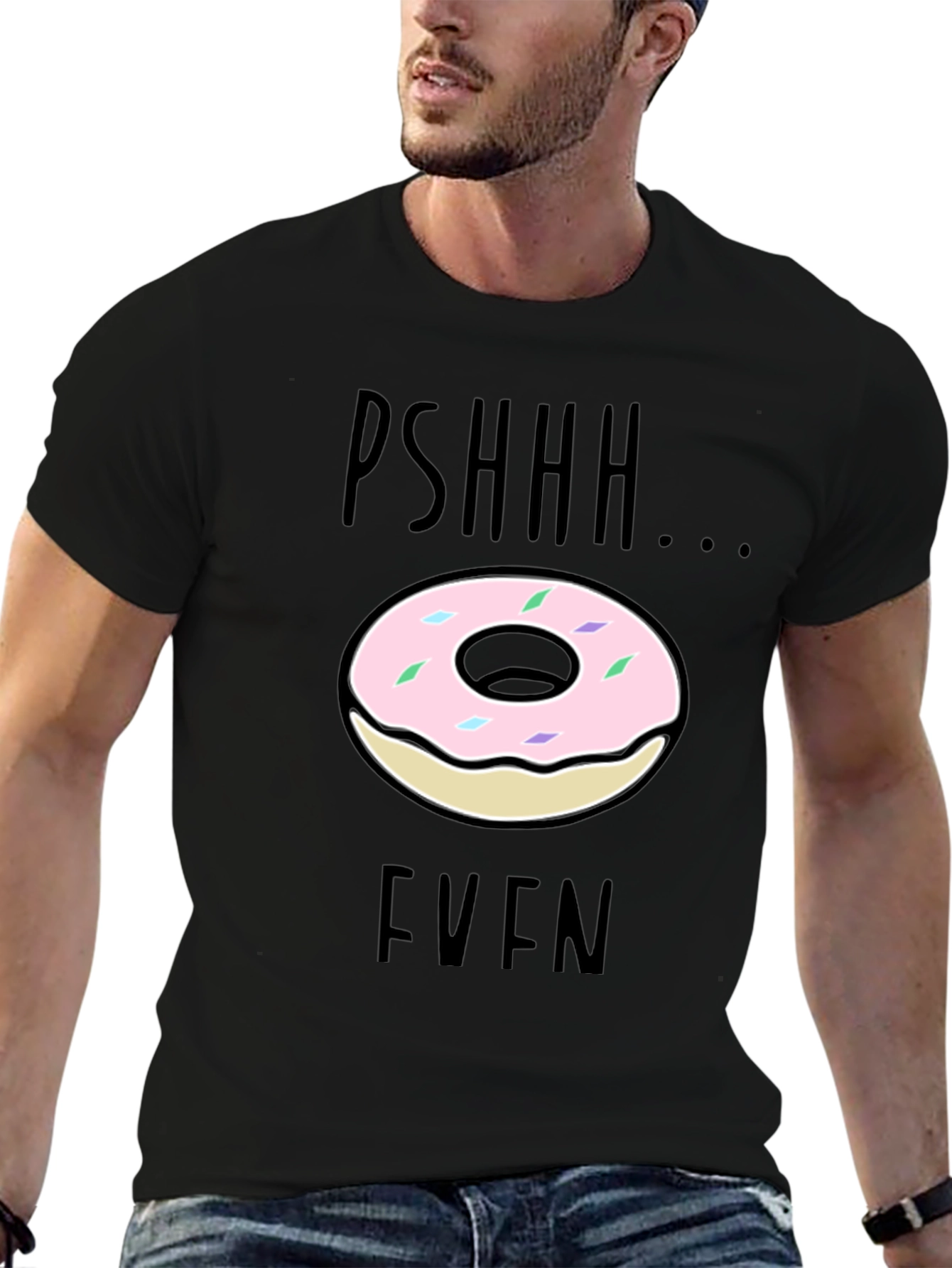 Black Pshhh Donut Even Graphic Tee - Funny Casual Shirt view 6