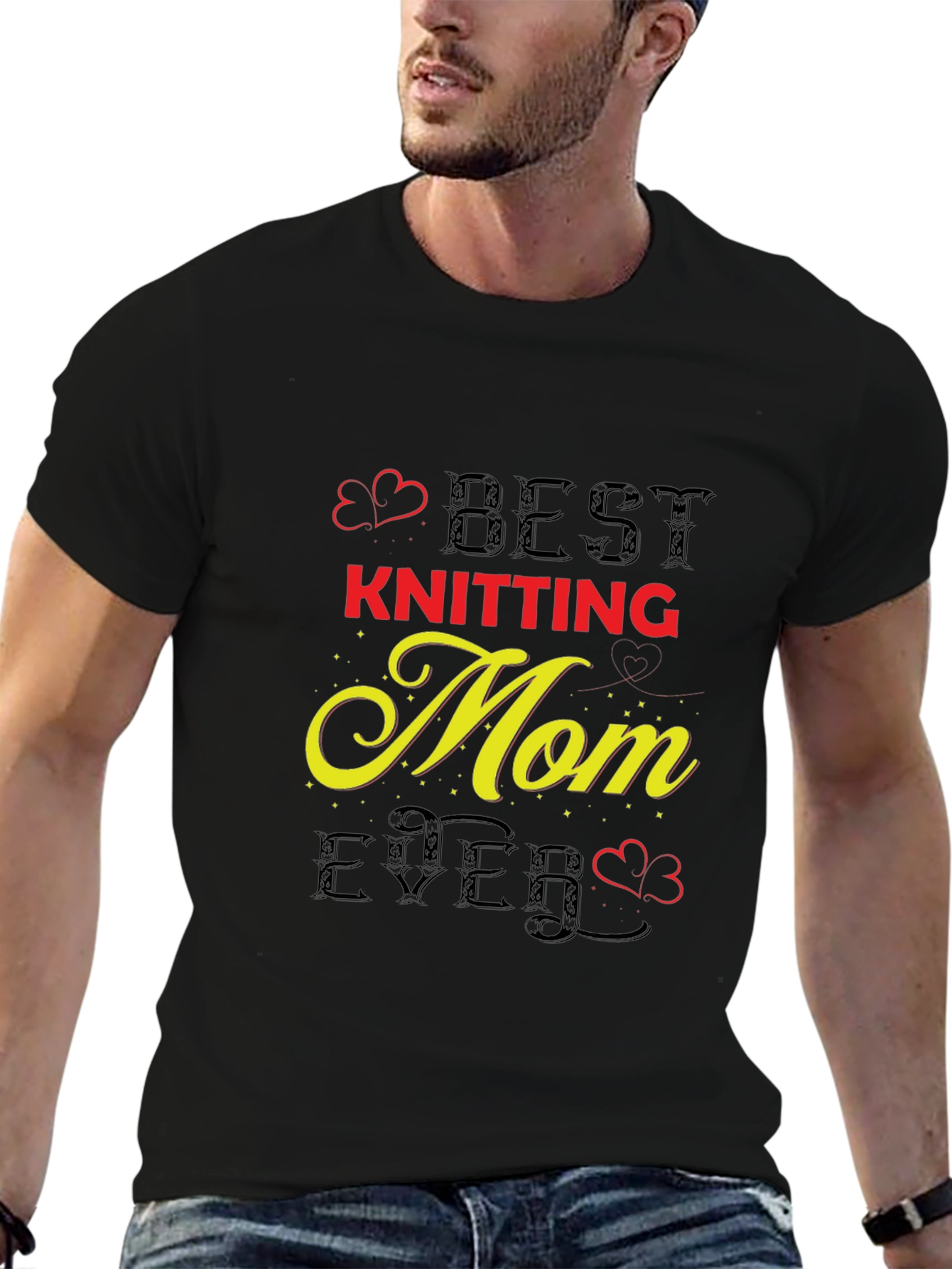 Black Best Knitting Mom Ever T-Shirt view 6