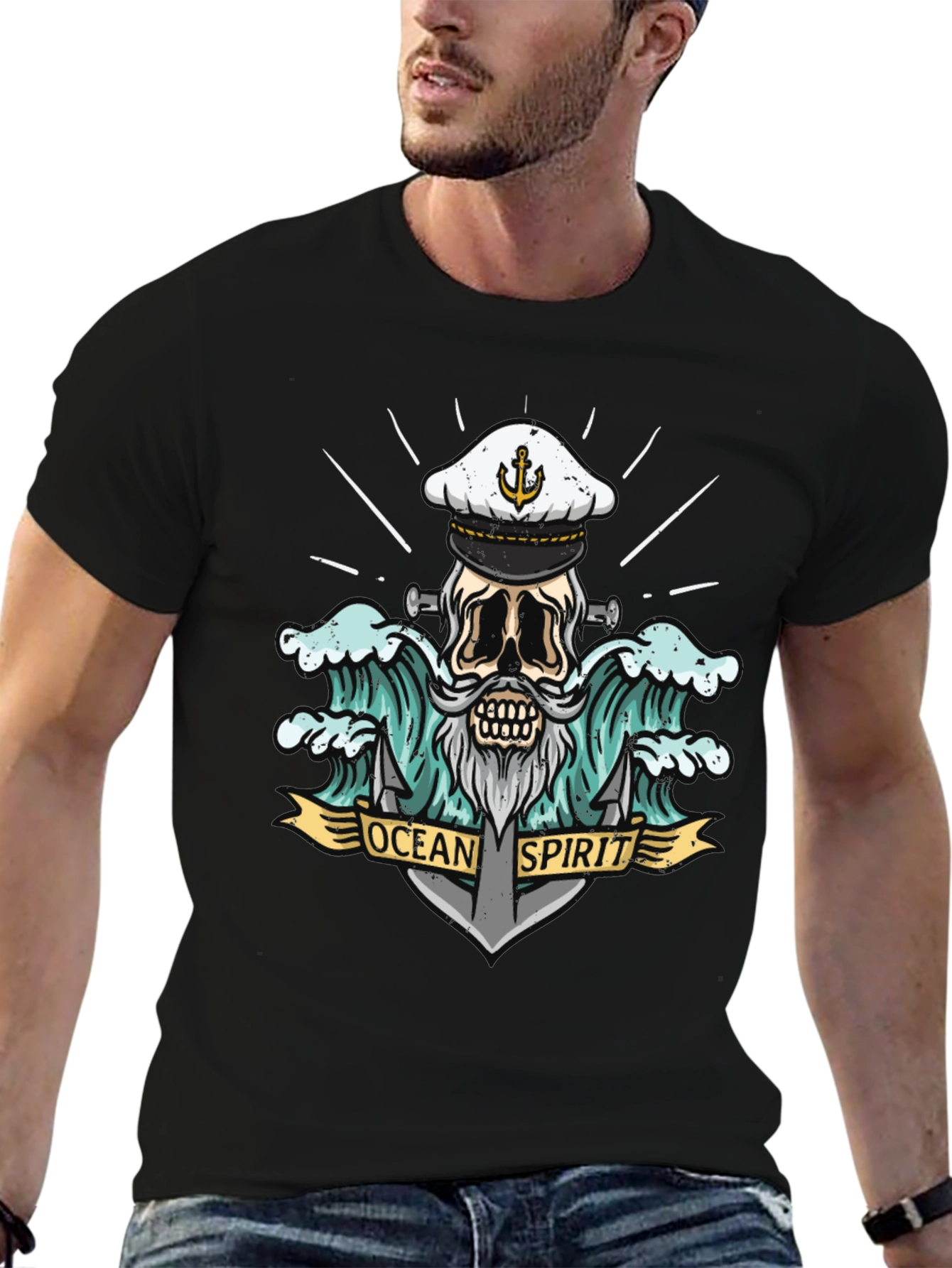 Black Ocean Spirit Graphic Tee - Pirate Skull Anchor view 6
