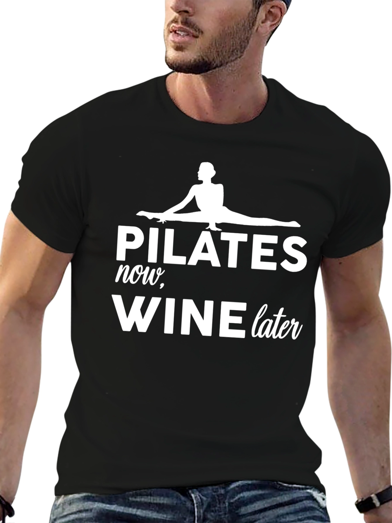 Black Pilates Now, Wine Later Graphic T-Shirt - Unisex view 6