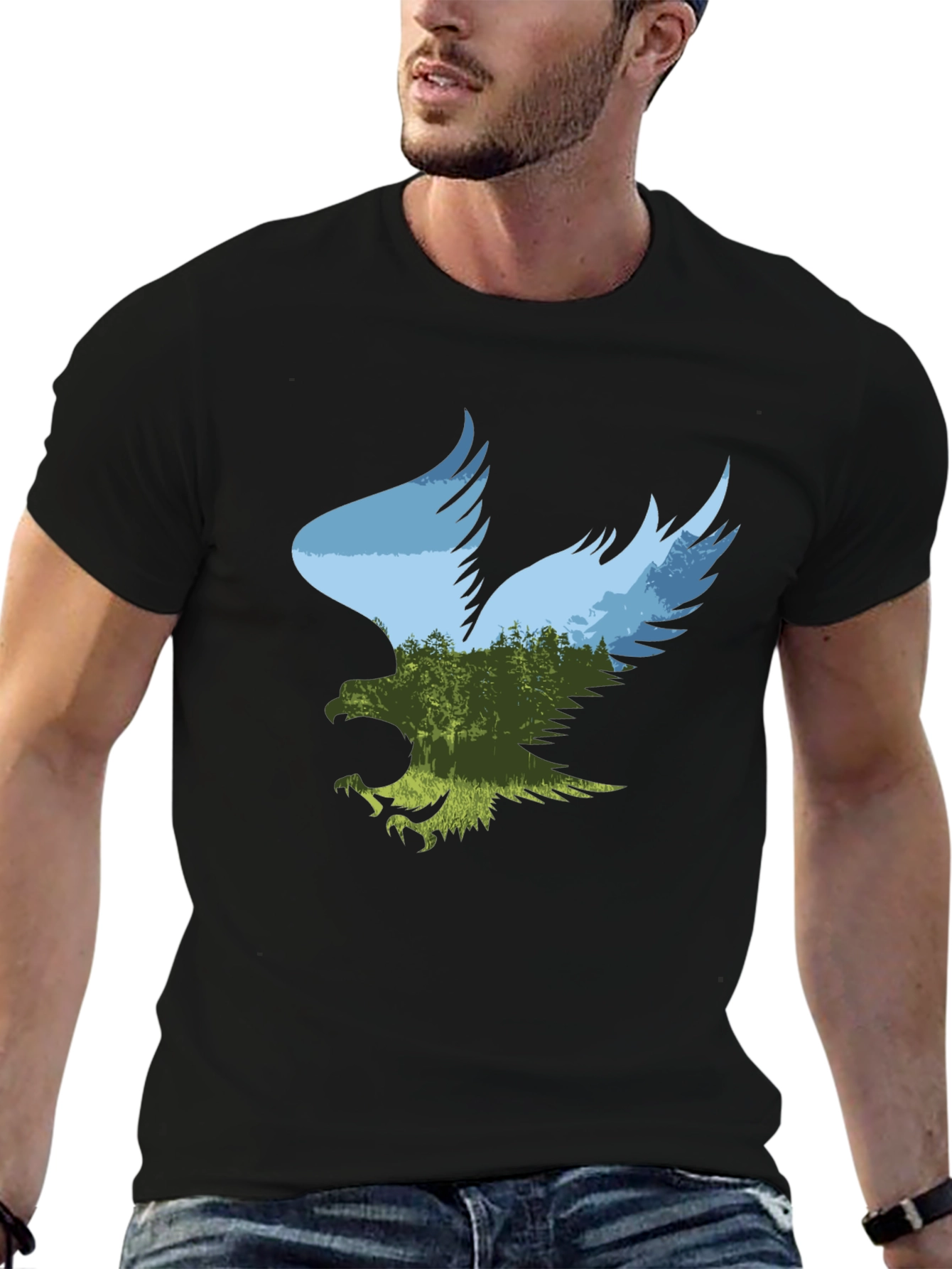 Black Eagle Graphic Print Black T-Shirt view 6