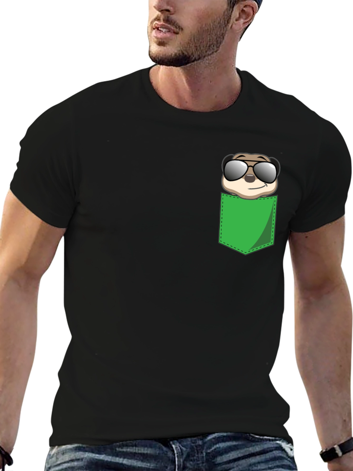 Black Cool Meerkat Pocket T-Shirt view 6