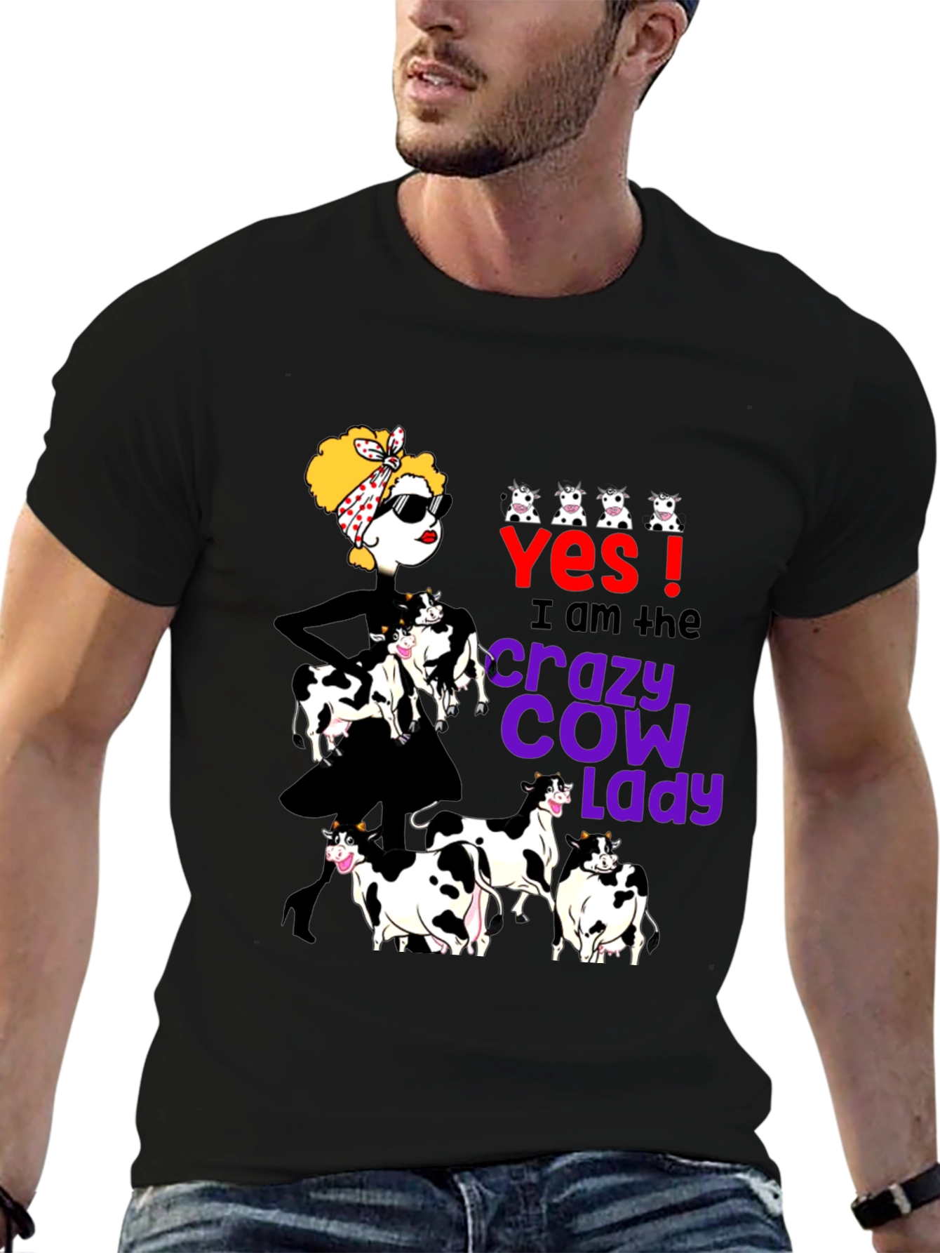 Black Crazy Cow Lady Graphic Tee - Black view 6