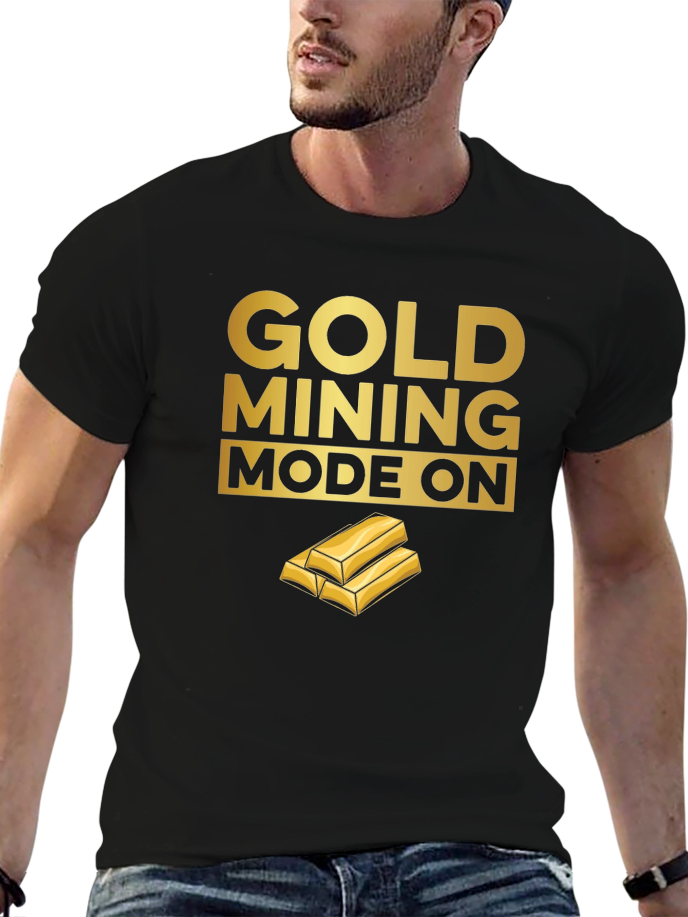 Black Gold Mining Mode On - Black T-Shirt view 6