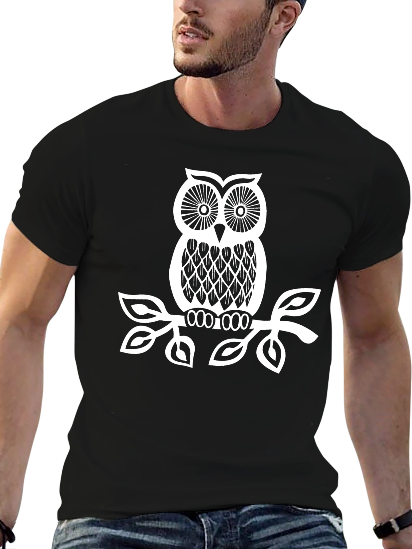 Black Owl Graphic Tee - Black Cotton Shirt view 6