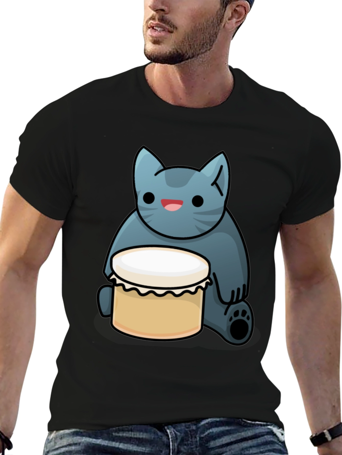 Black Cat Drum T-Shirt - Black, Fun Graphic Tee view 6