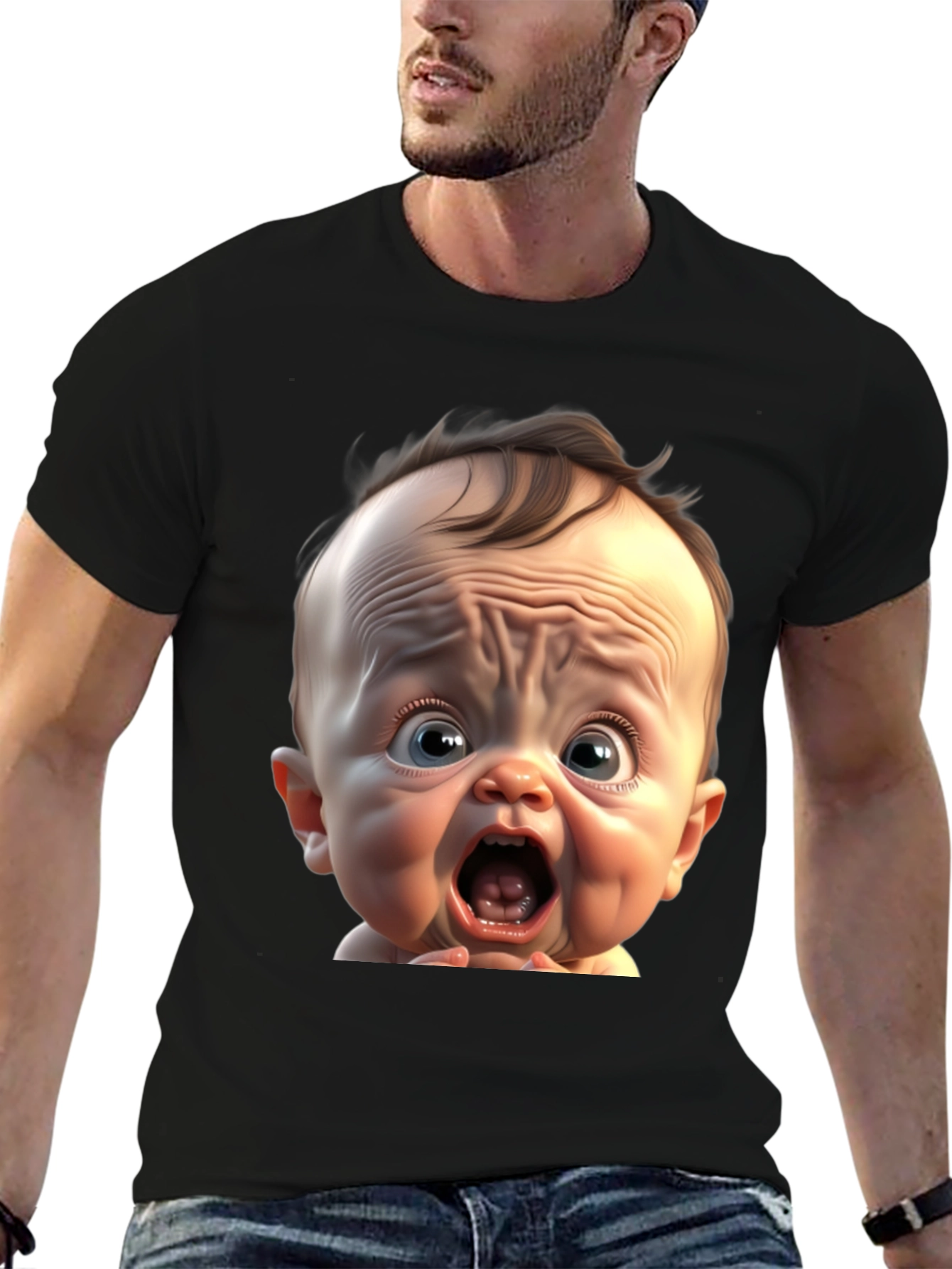 Black Funny Baby Face Black T-Shirt view 6