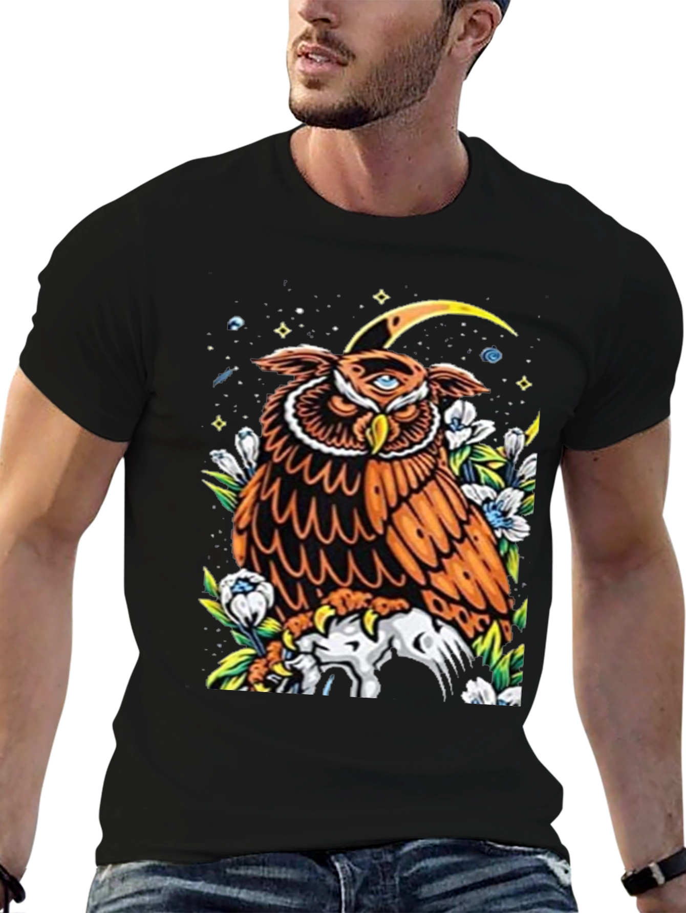 Black Mystic Owl Graphic Tee - Third Eye Design view 6