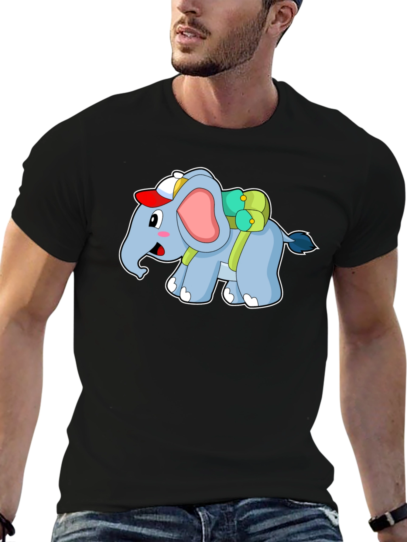 Black Cute Elephant Backpack T-Shirt view 6