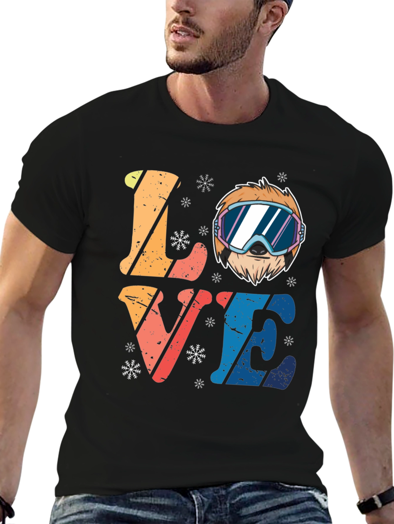 Black Ski Sloth 'Love' Graphic Tee - Winter Fun view 6