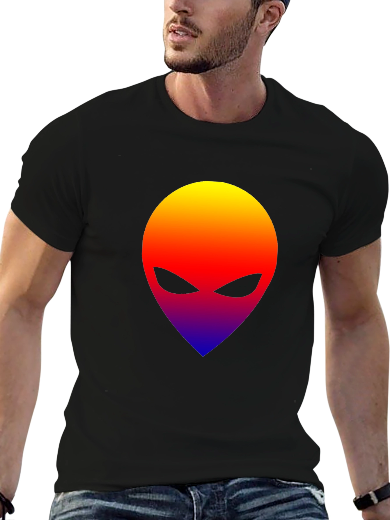 Black Alien Head Graphic T-Shirt - Gradient Design view 6