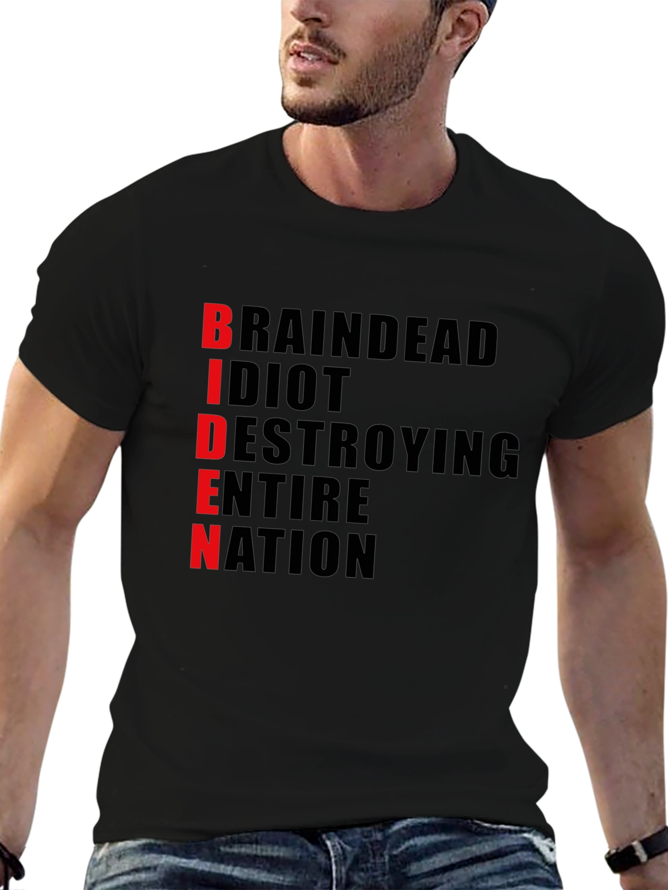 Black Anti-Biden T-Shirt - "BRAINDEAD" Design - Political Statement Tee view 6