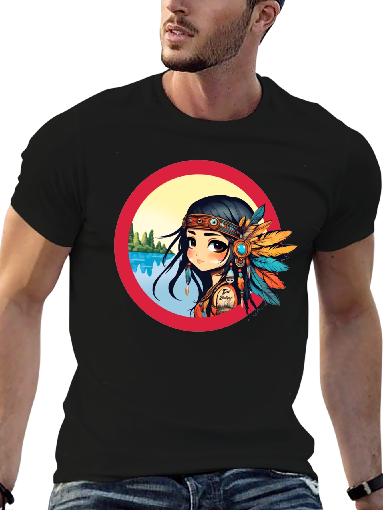 Black Cartoon Native American Girl Graphic Tee view 6