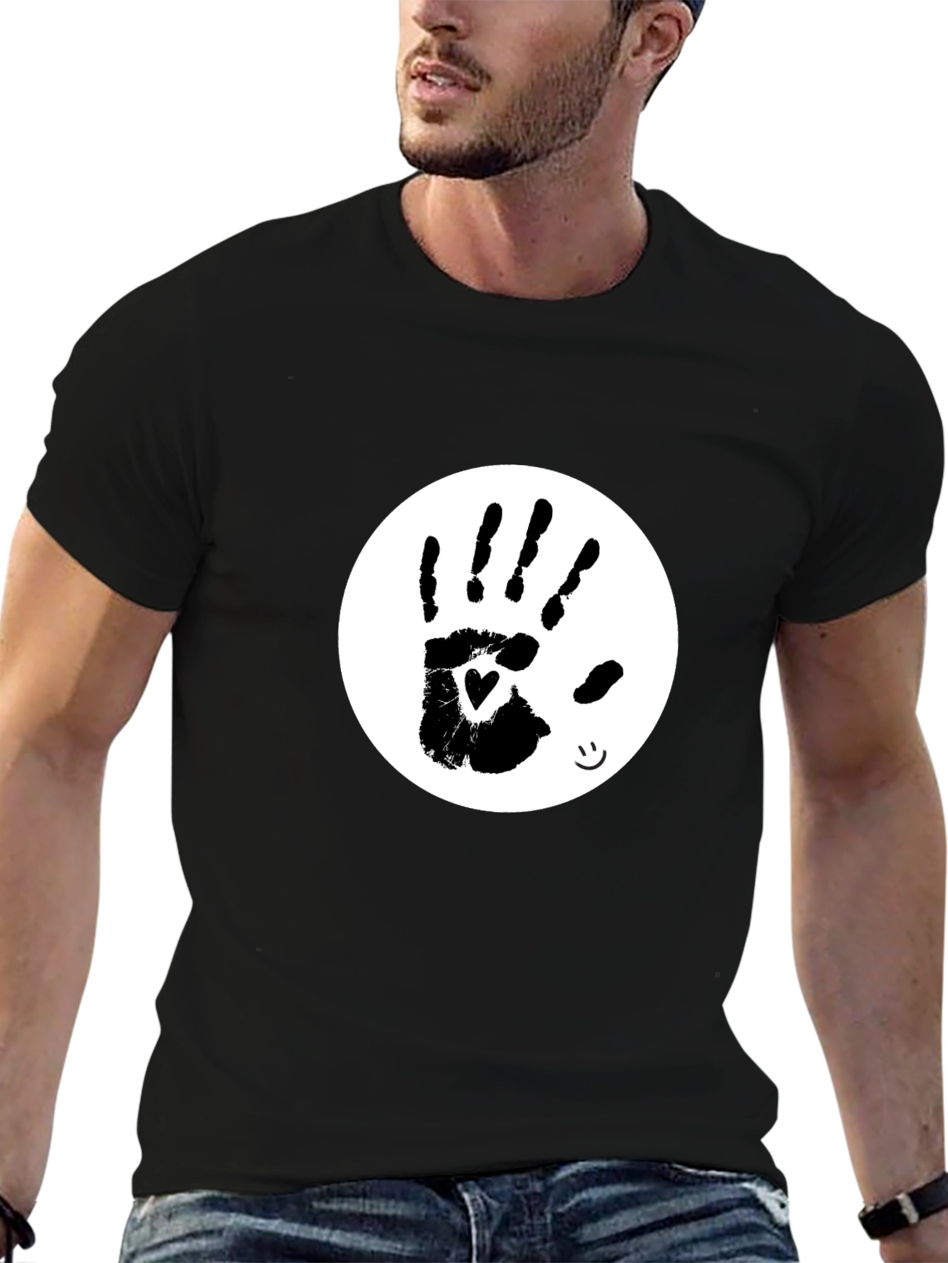 Black Heart Handprint Tee - Black Cotton Blend T-Shirt view 6