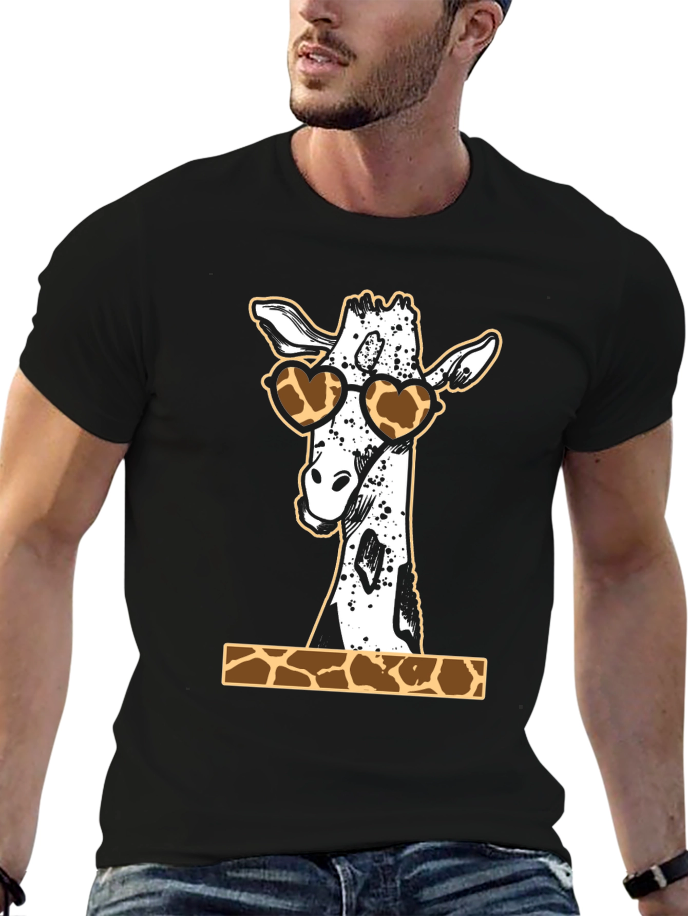 Black Giraffe Heart Sunglasses Graphic Tee view 6