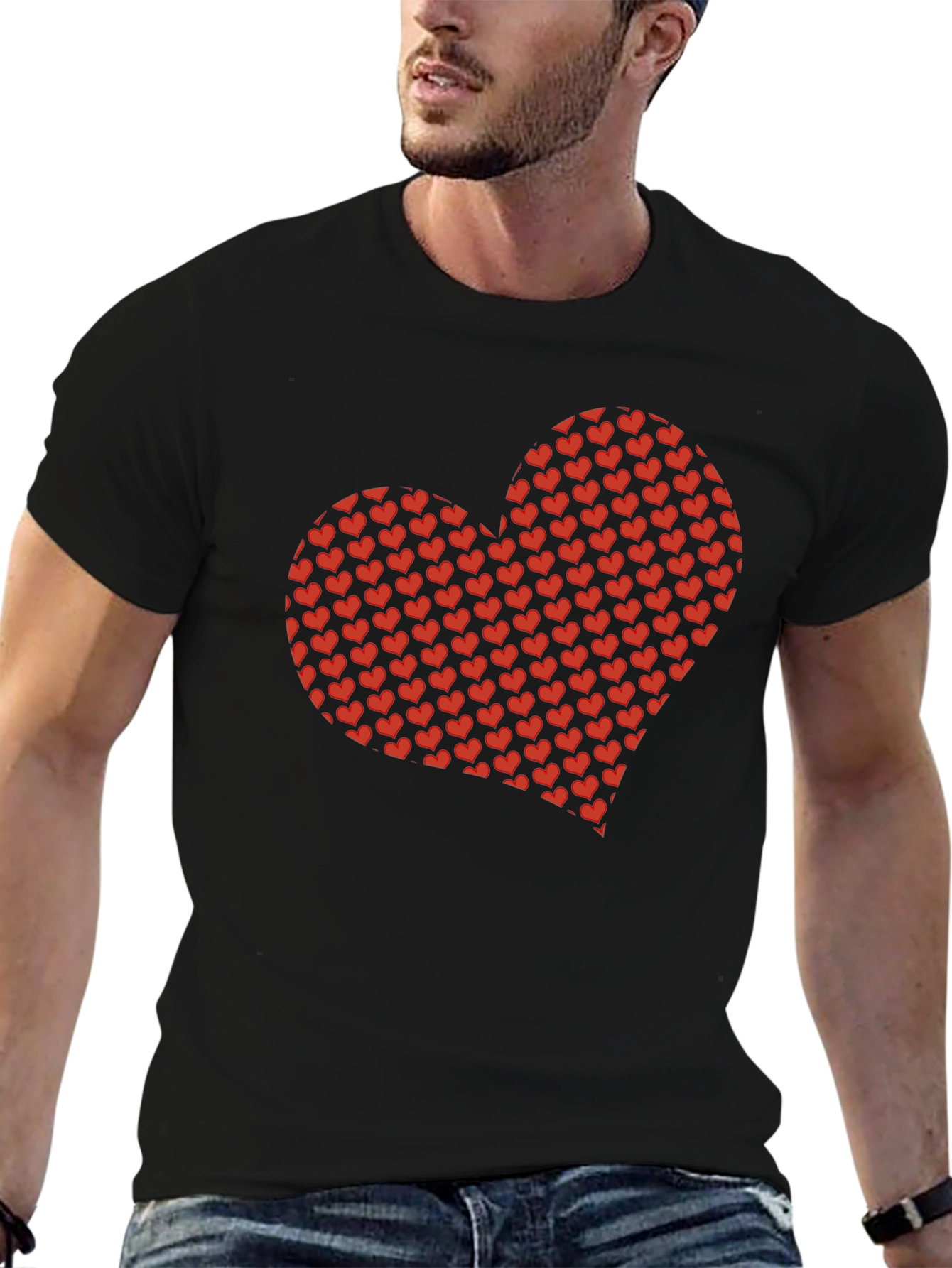 Black Heart Pattern Black T-Shirt view 6