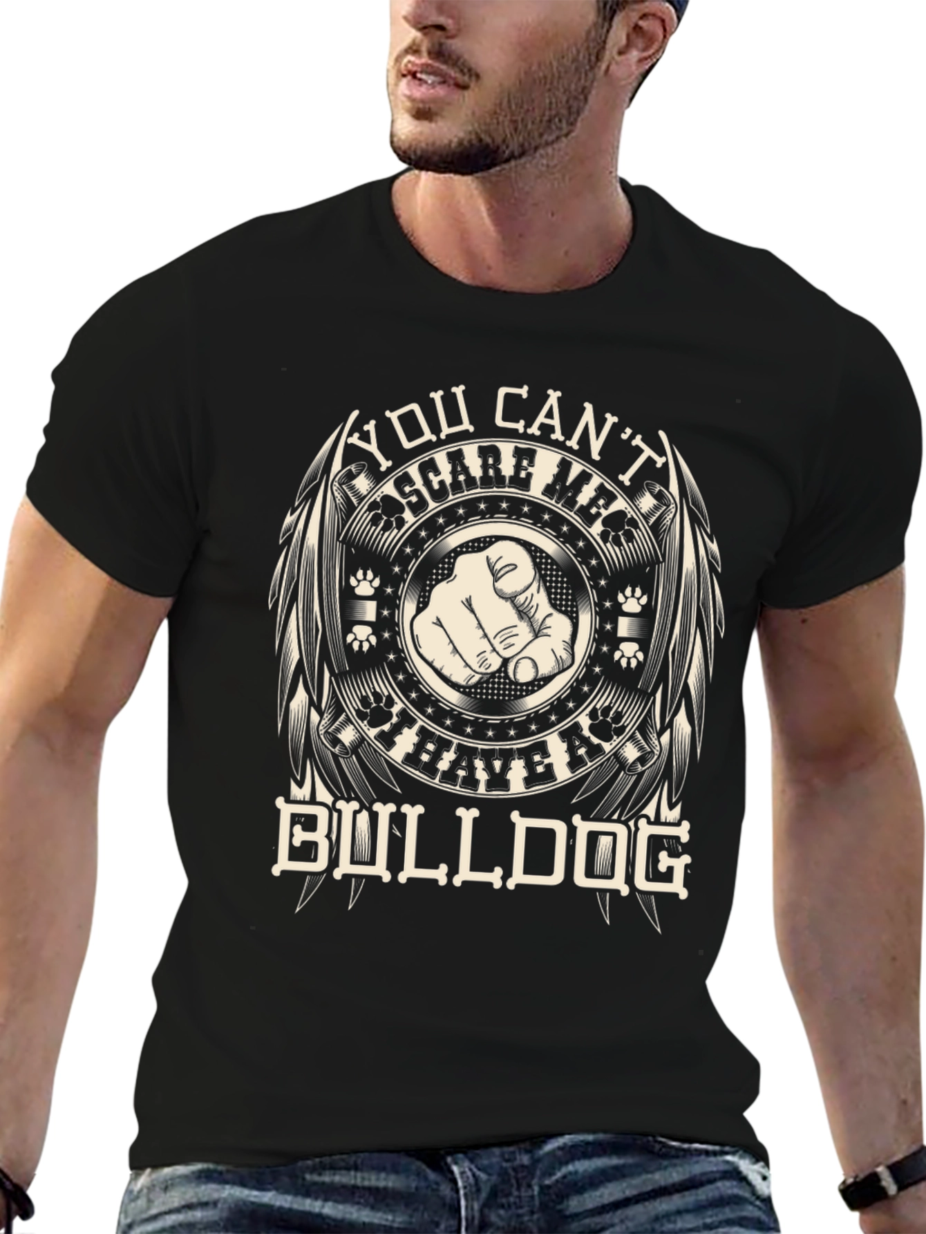 Black You Can't Scare Me I Have A Bulldog Graphic T-Shirt view 6