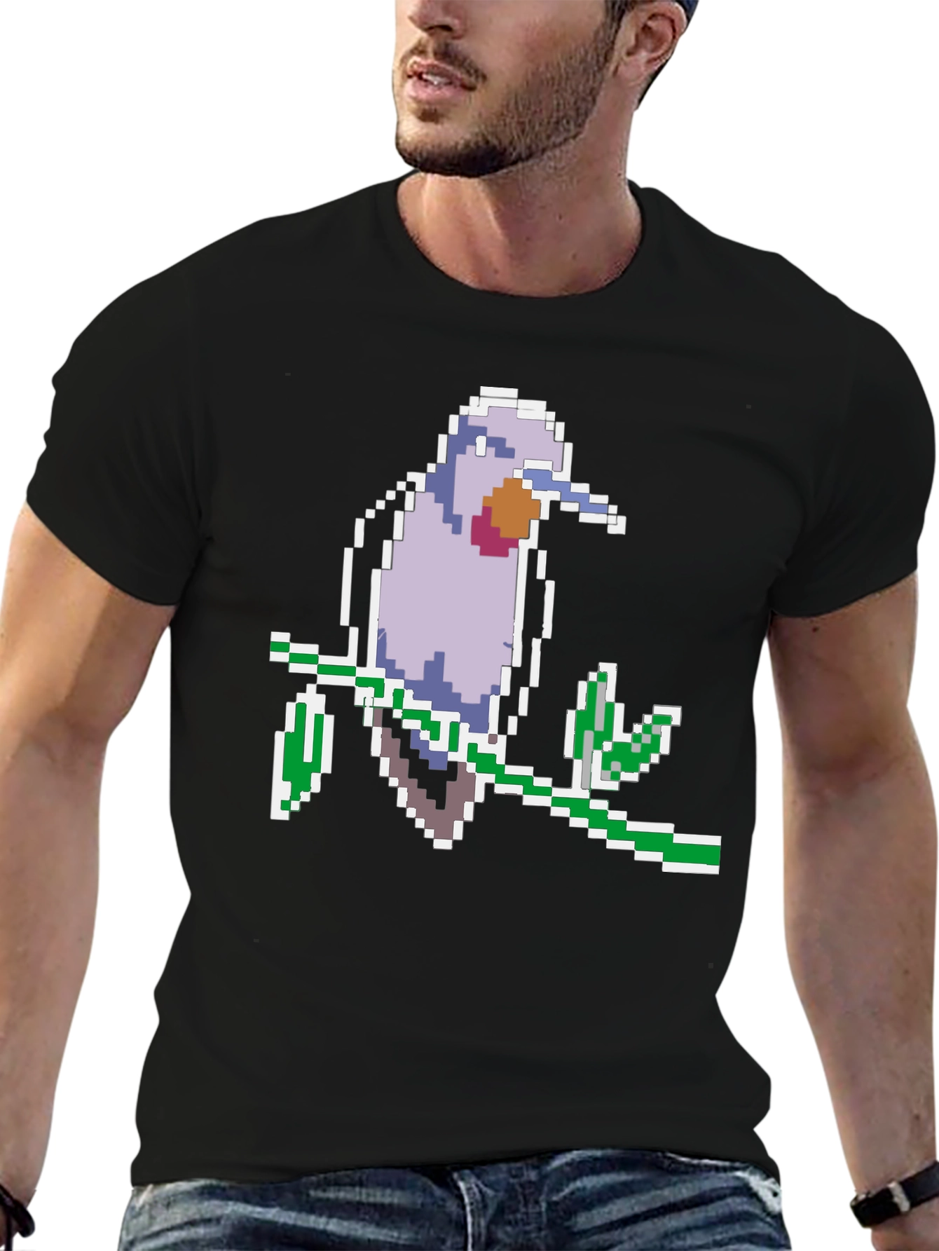 Black Pixel Bird Graphic Tee - Black Cotton Comfort view 6