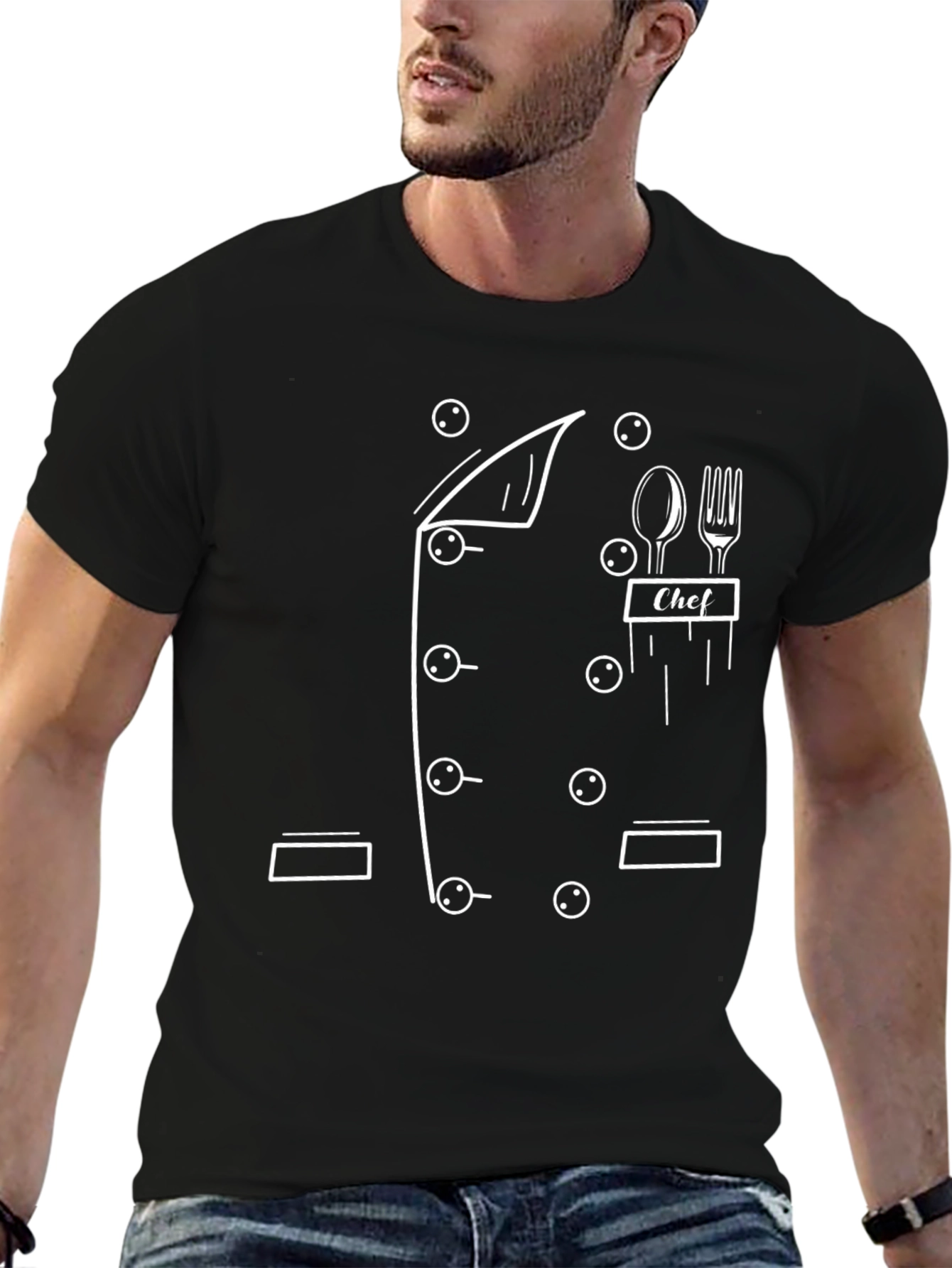 Black Chef Outfit T-Shirt - Funny Costume Tee view 6