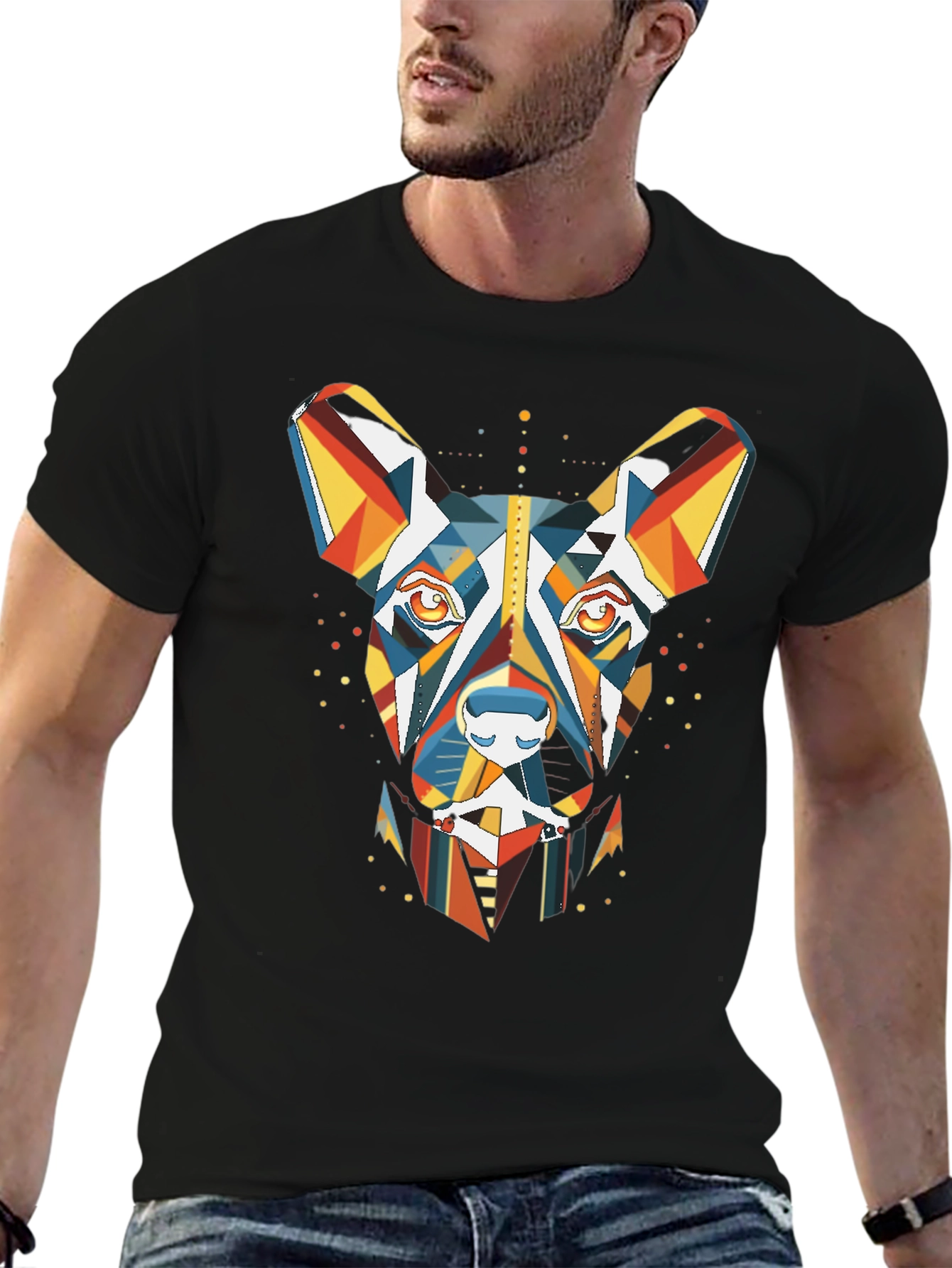 Black Geometric Dog Graphic Tee - Modern Art Shirt view 6