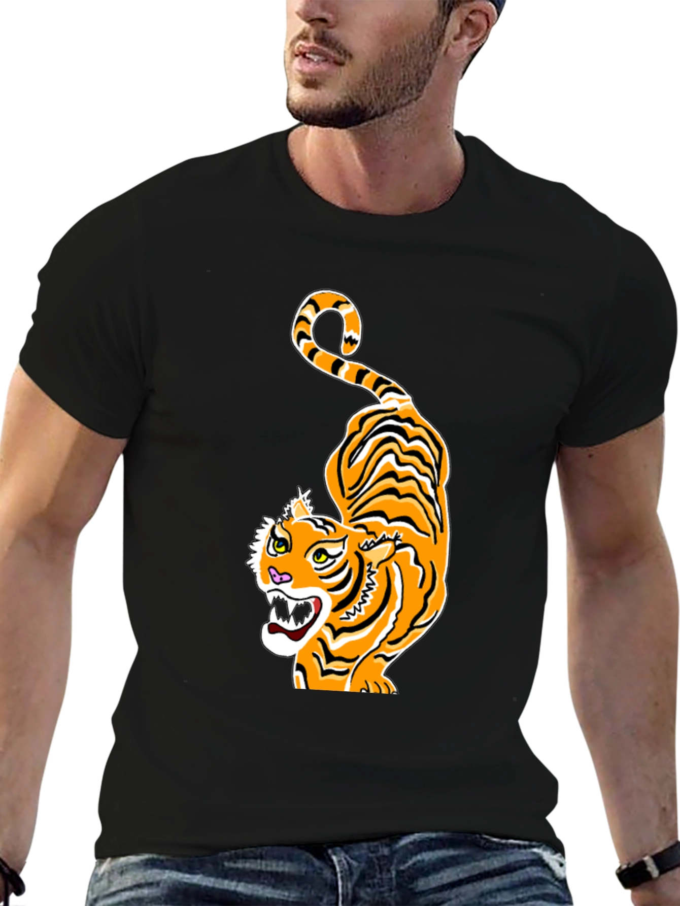 Black Tiger Graphic Tee - Black Crew Neck view 6