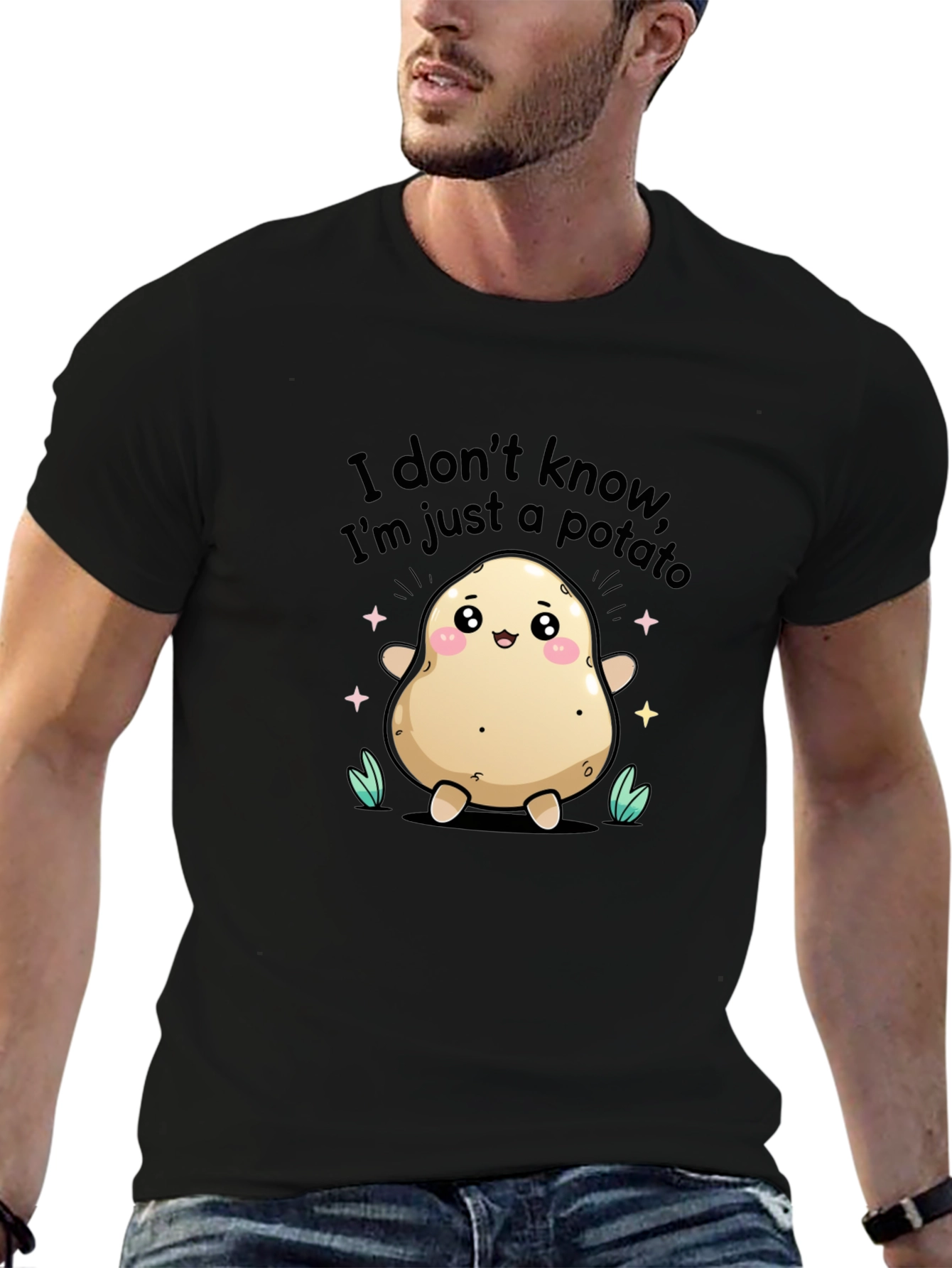 Black Funny Potato T-Shirt - "I Don't Know, I'm Just a Potato" view 6