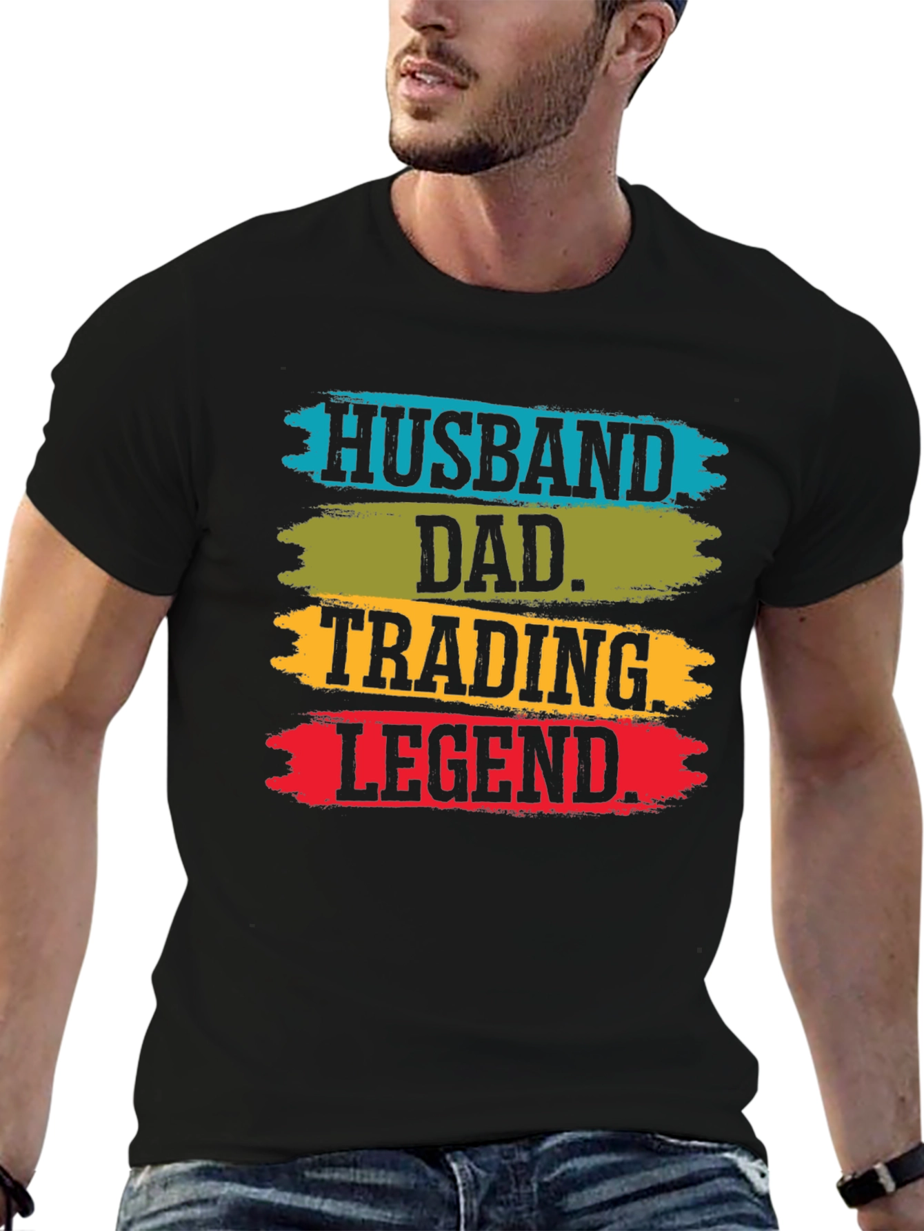 Black Husband Dad Trading Legend T-Shirt view 6