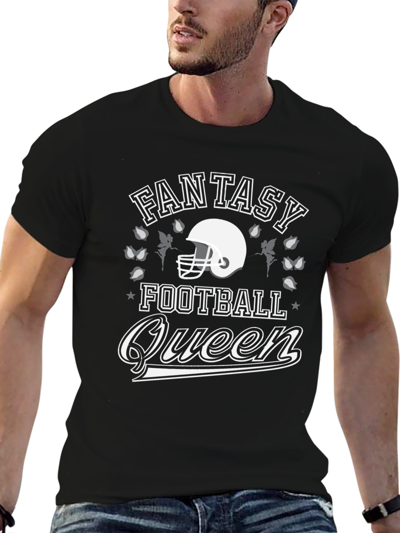 Black Fantasy Football Queen Graphic T-Shirt view 6